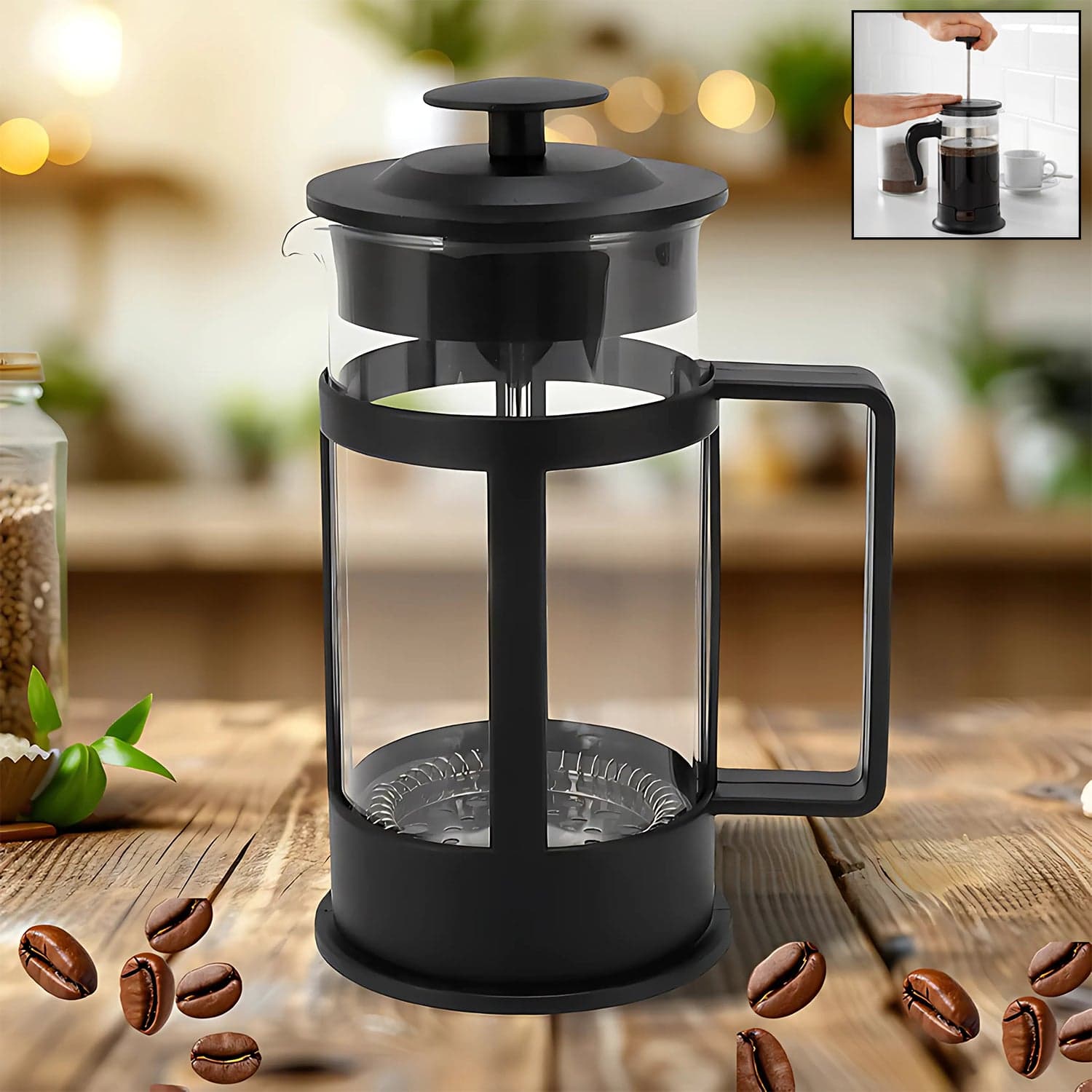 Coffee And Tea Maker, Coffee Maker Glass Stainless Steel Coffee Press Glass Teapot For Camping Travel Gifts Kitchen Tools (Approx 350Ml) thumbnail 1