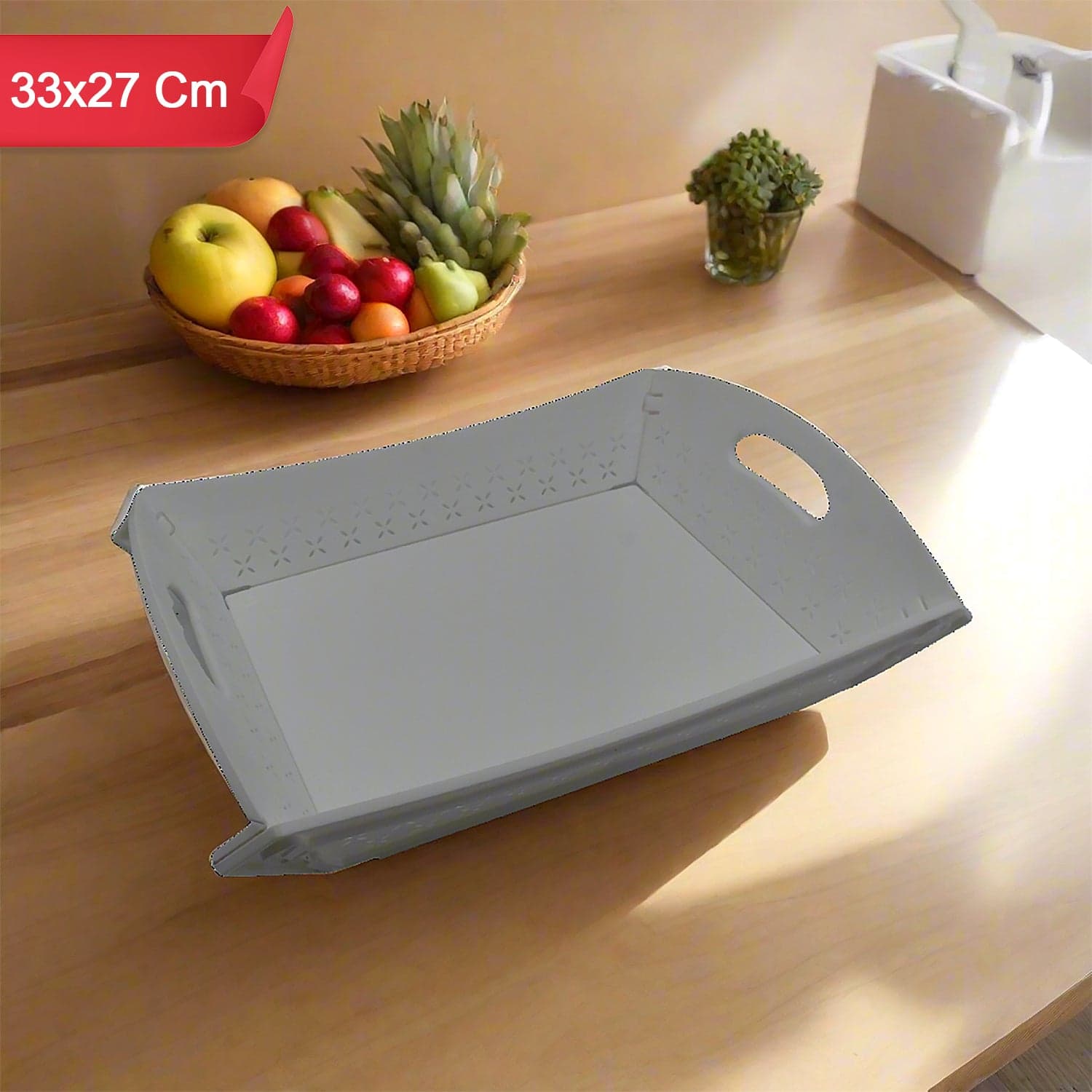 Foldable Plastic Serving Tray - Portable with Handle for Kitchen & Dining (1pc) thumbnail 7