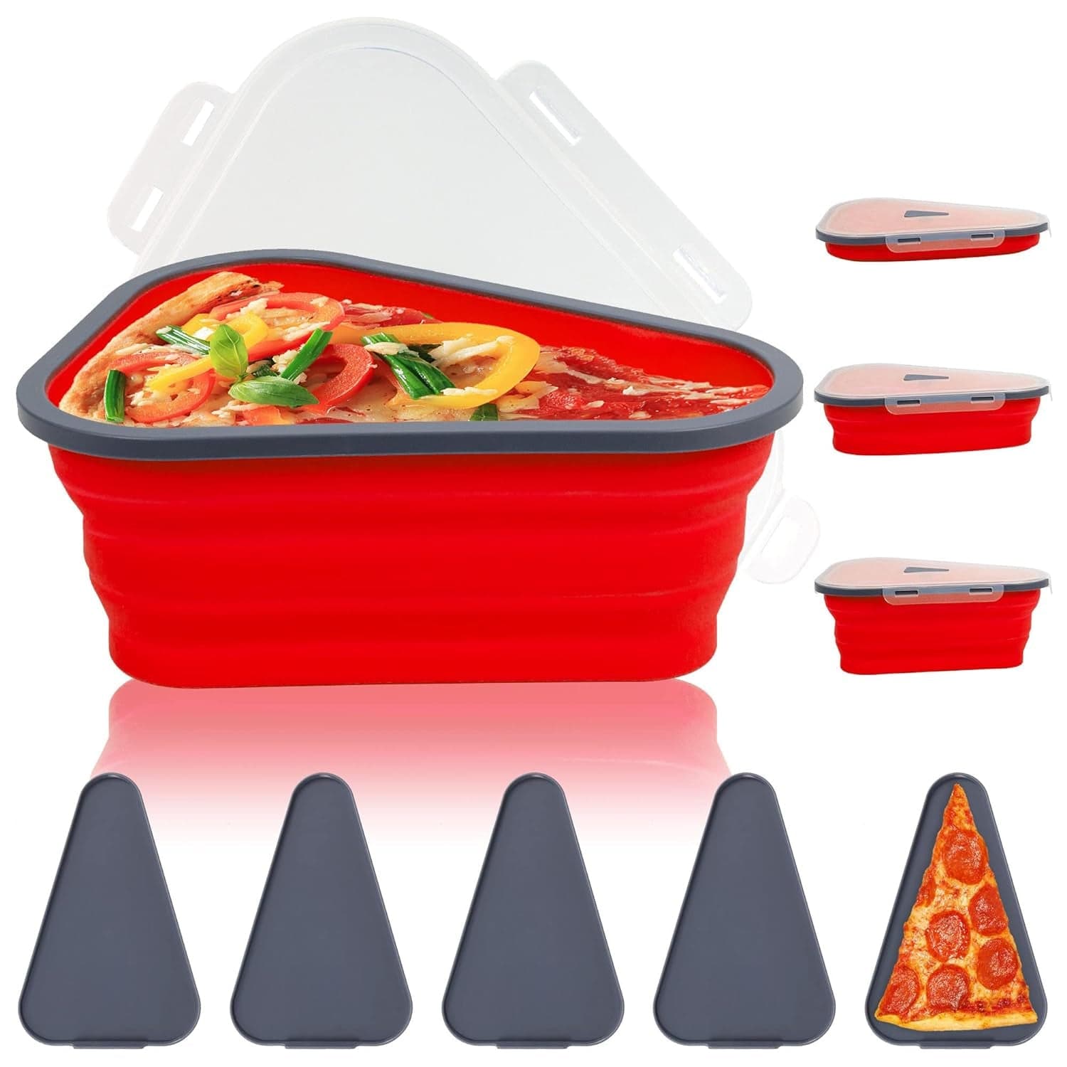Reusable Expandable Pizza Storage Container with 5 Microwavable Trays of Adjustable for Home & Outdoor Use thumbnail 1