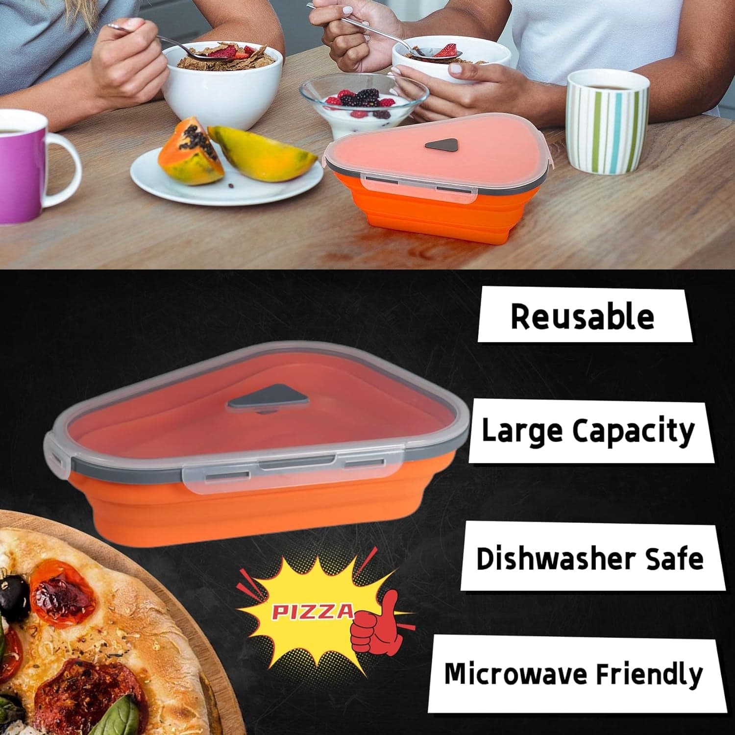 Reusable Expandable Pizza Storage Container with 5 Microwavable Trays of Adjustable for Home & Outdoor Use thumbnail 8
