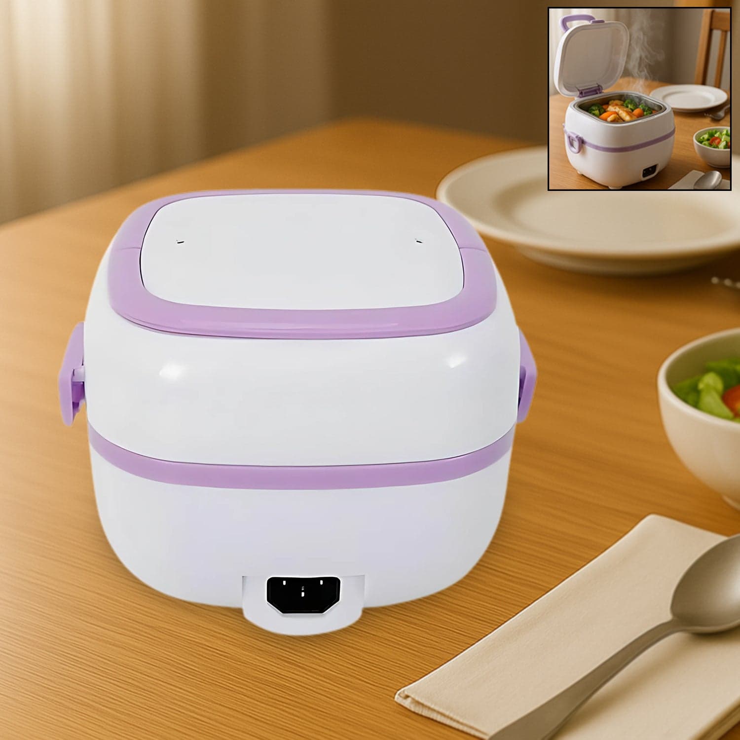 Electric Lunch Box Portable Food Warmer Food Heating Lunch Box Removable Food-Grade Stainless Steel Compartments thumbnail 1