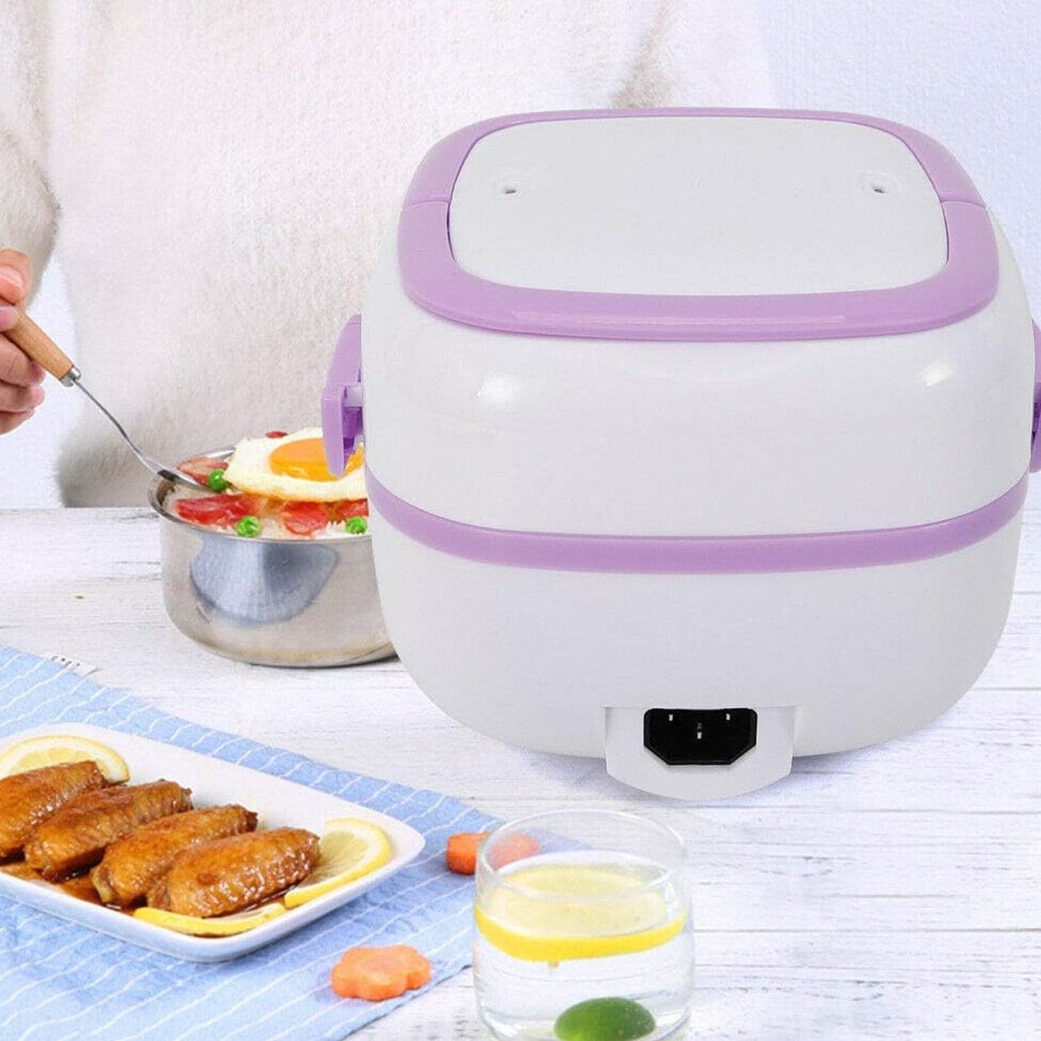 Electric Lunch Box Portable Food Warmer Food Heating Lunch Box Removable Food-Grade Stainless Steel Compartments thumbnail 3