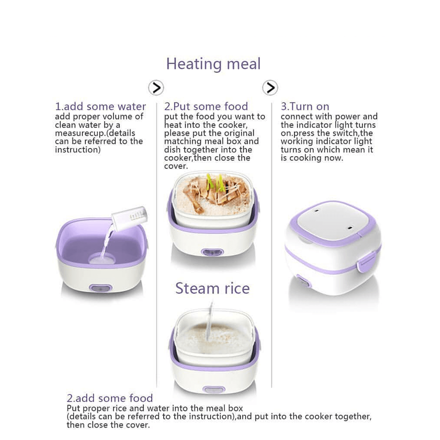Electric Lunch Box Portable Food Warmer Food Heating Lunch Box Removable Food-Grade Stainless Steel Compartments thumbnail 9
