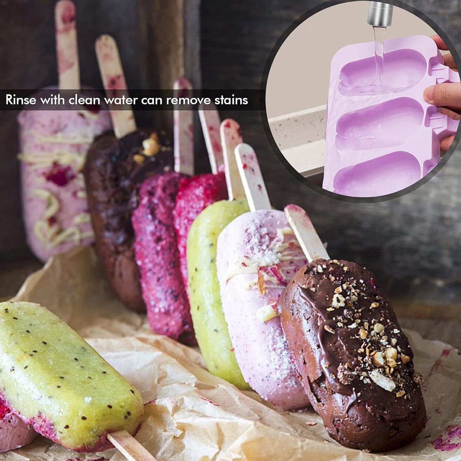 Silicone Sicle Molds of DIY Ice Pops with Lids & 50 Sticks thumbnail 7