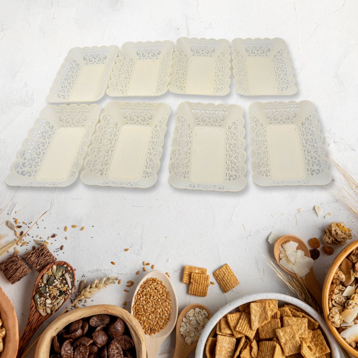 Rectangle Plastic Dinner Plate Snacks / Breakfast, Restaurant Serving Trays Home School Coffee Hotel Kitchen Office (8 Pcs Set) thumbnail 5