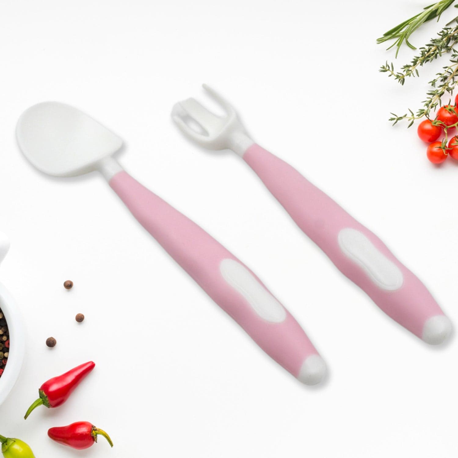 Silicone Bendable Kids Spoon & Fork Set of Toddler Self-Feeding Utensils (2 Pc Set) thumbnail 3