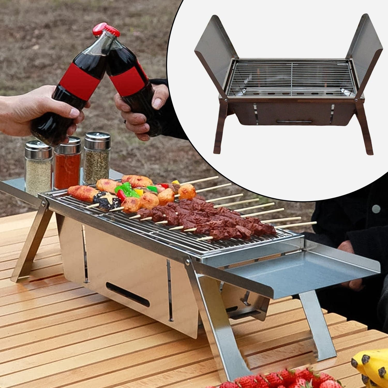 Portable BBQ / Barbecue Grill Stainless Steel Folding Charcoal Grill (1 Set / Net Weight : 2207 GM) thumbnail 1