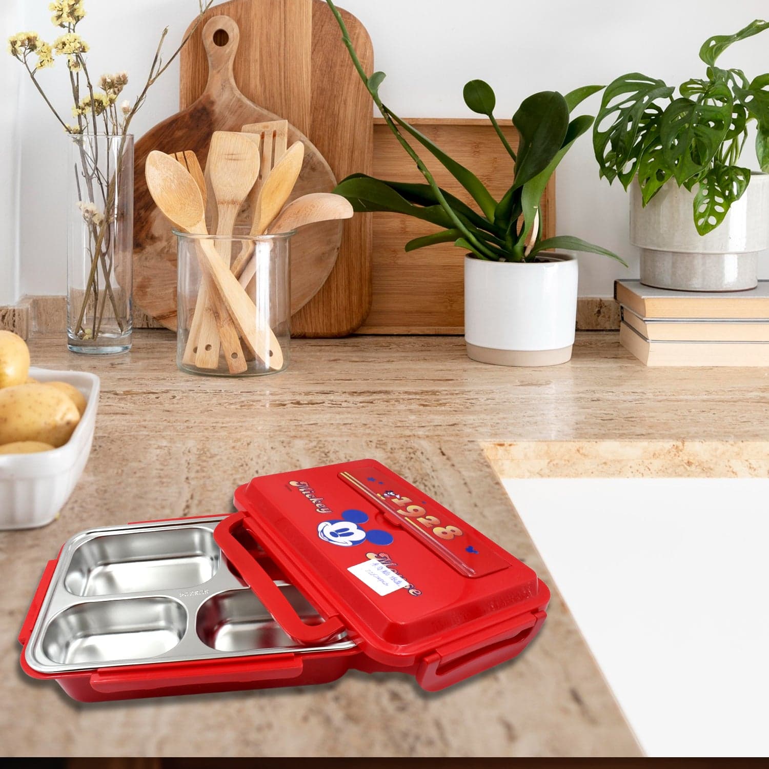 Cartoon Printed 4 Compartment Insulated Lunch Box Stainless Steel |Tiffin Box For Boys thumbnail 4