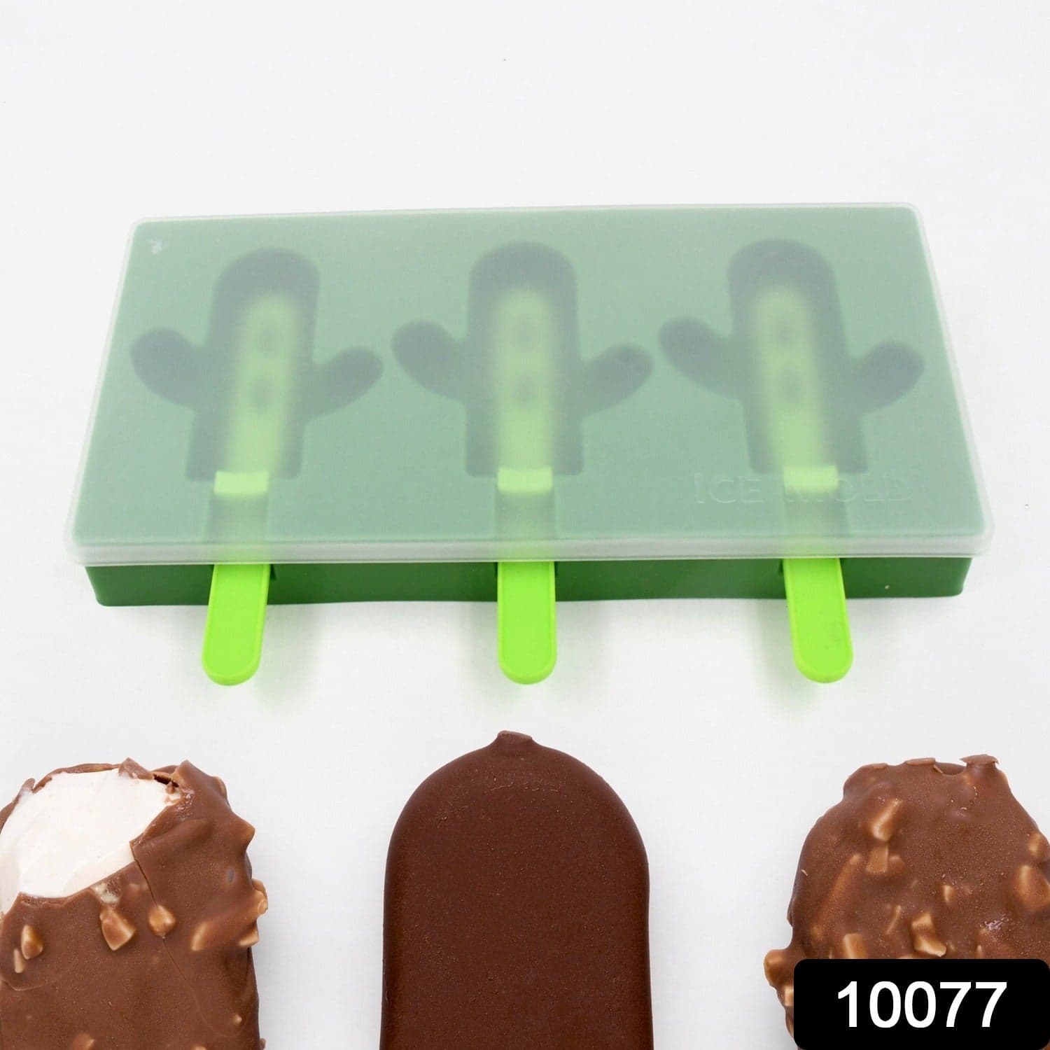 Ice Cream Mould Sicle Mold, Cactus Shape Ice Molds Homemade Sicle For Diy Ice Sicle, 3-Cavity Summer Food Kitchen Tools (1 Pc) thumbnail 2