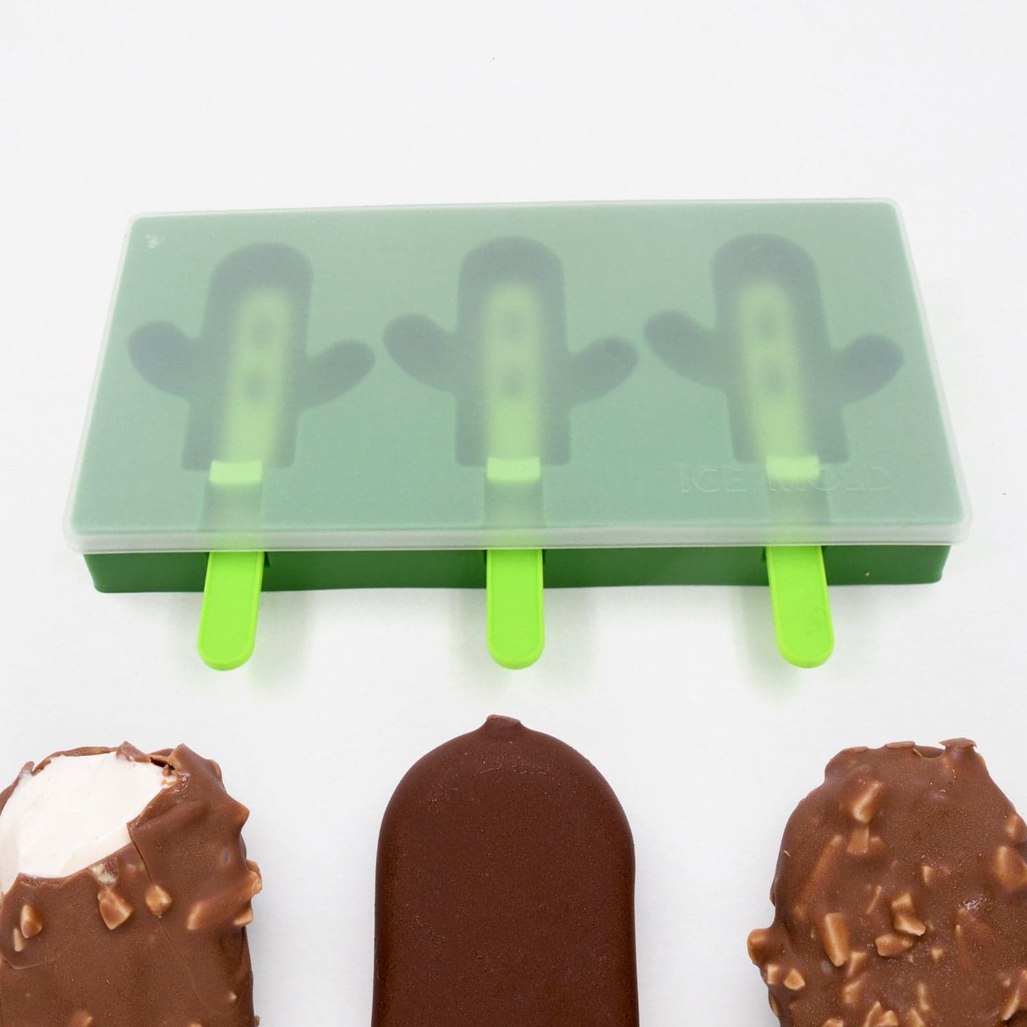 Ice Cream Mould Sicle Mold, Cactus Shape Ice Molds Homemade Sicle For Diy Ice Sicle, 3-Cavity Summer Food Kitchen Tools (1 Pc) thumbnail 3