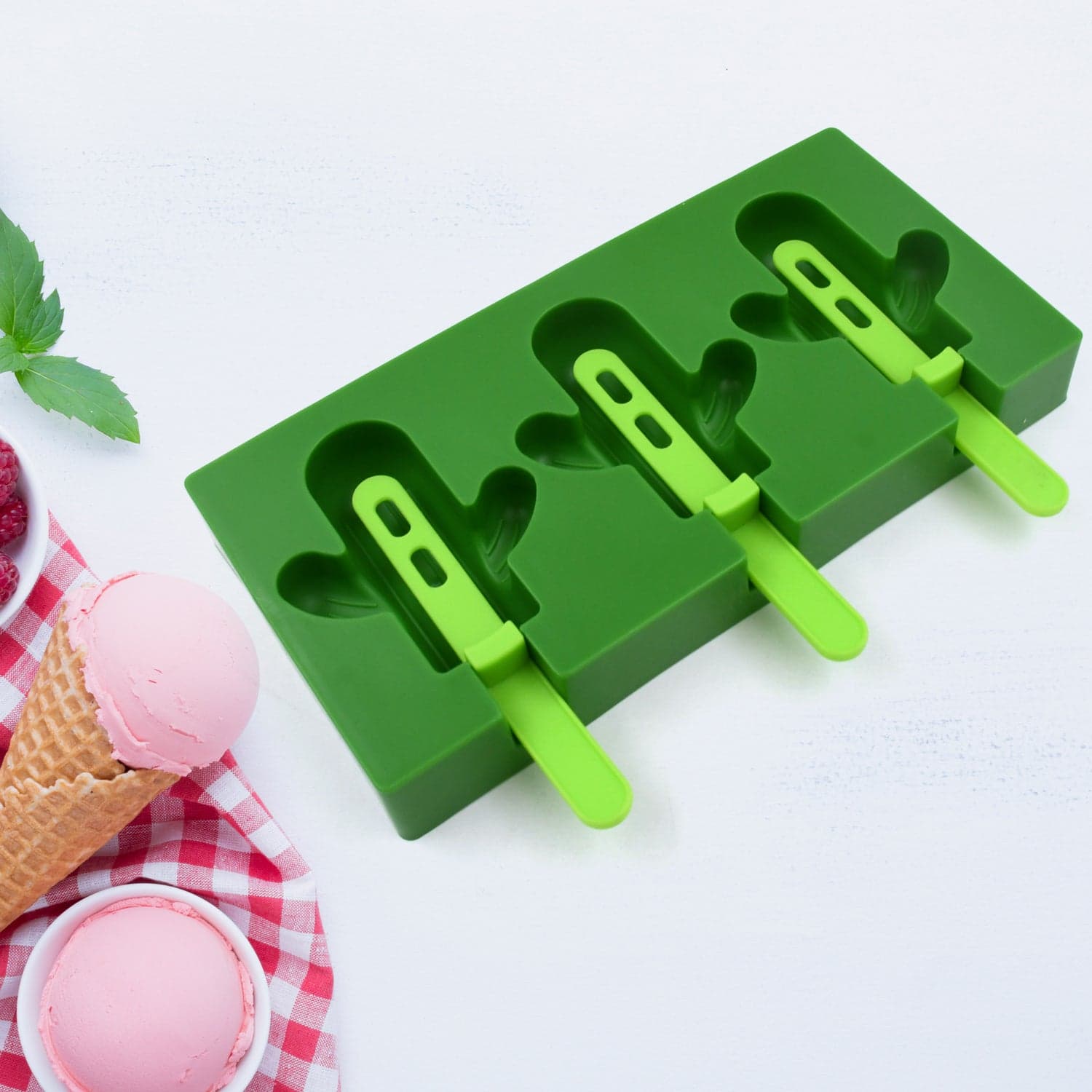Ice Cream Mould Sicle Mold, Cactus Shape Ice Molds Homemade Sicle For Diy Ice Sicle, 3-Cavity Summer Food Kitchen Tools (1 Pc) thumbnail 7