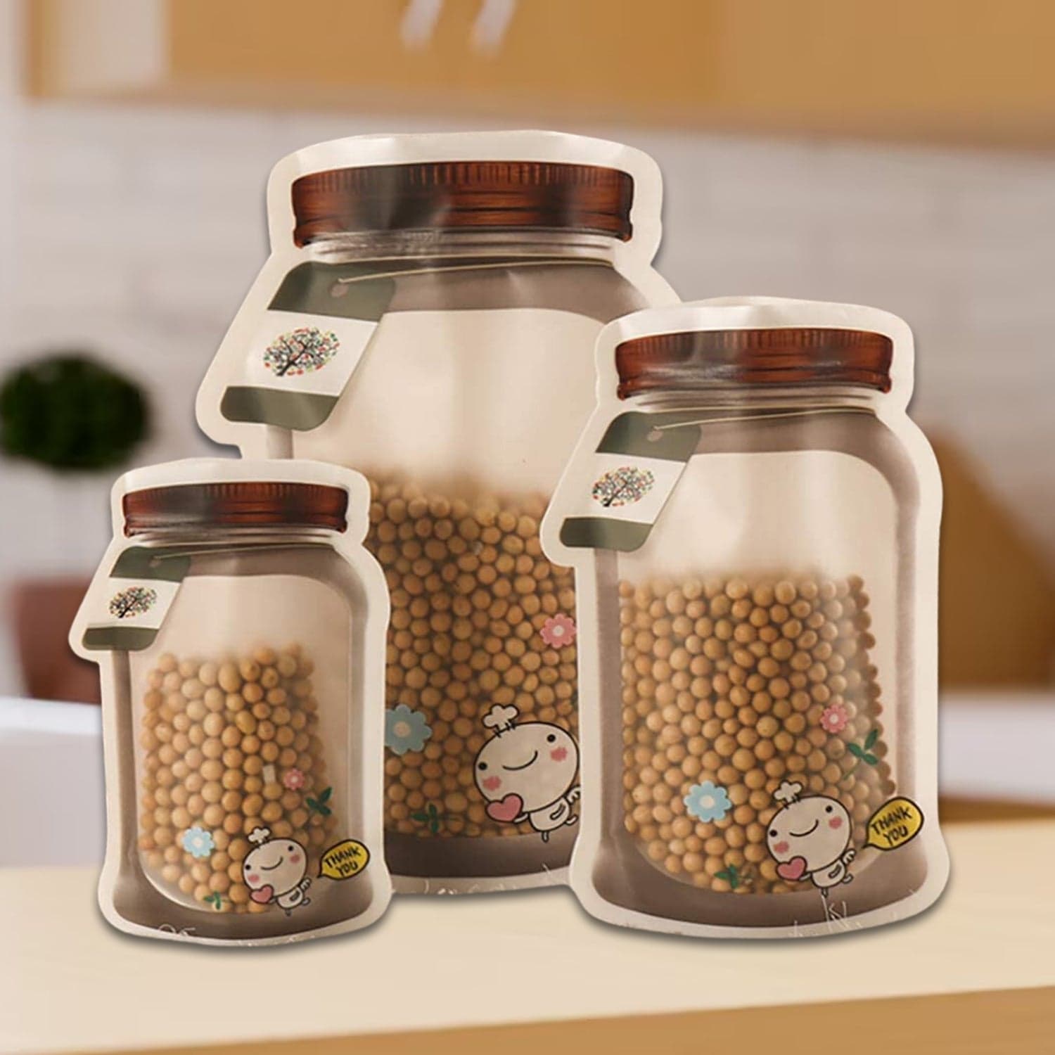 Plastic Transparent Jar Shaped Pouch With Zipper (3 Pcs Set) thumbnail 1