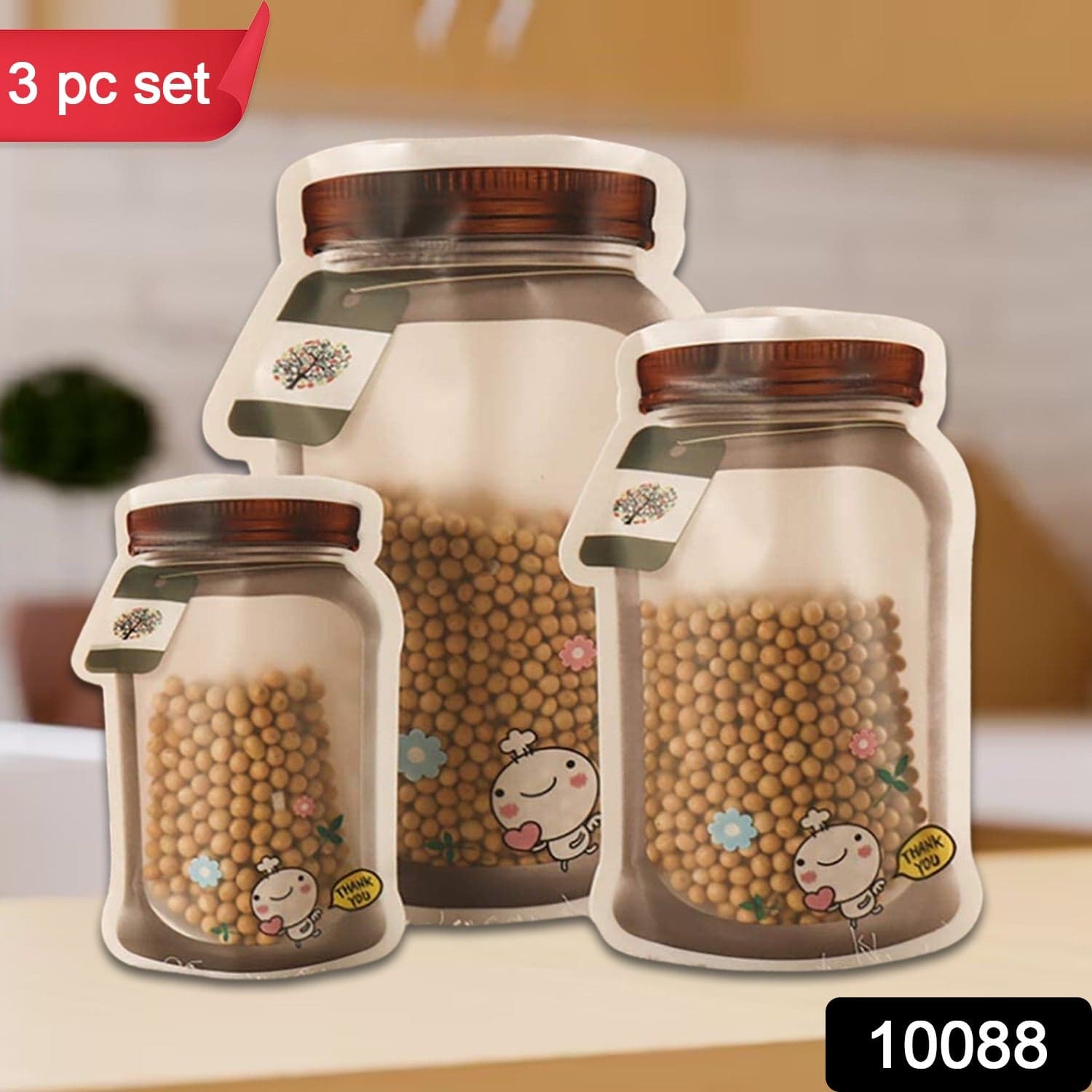 Plastic Transparent Jar Shaped Pouch With Zipper (3 Pcs Set) thumbnail 2