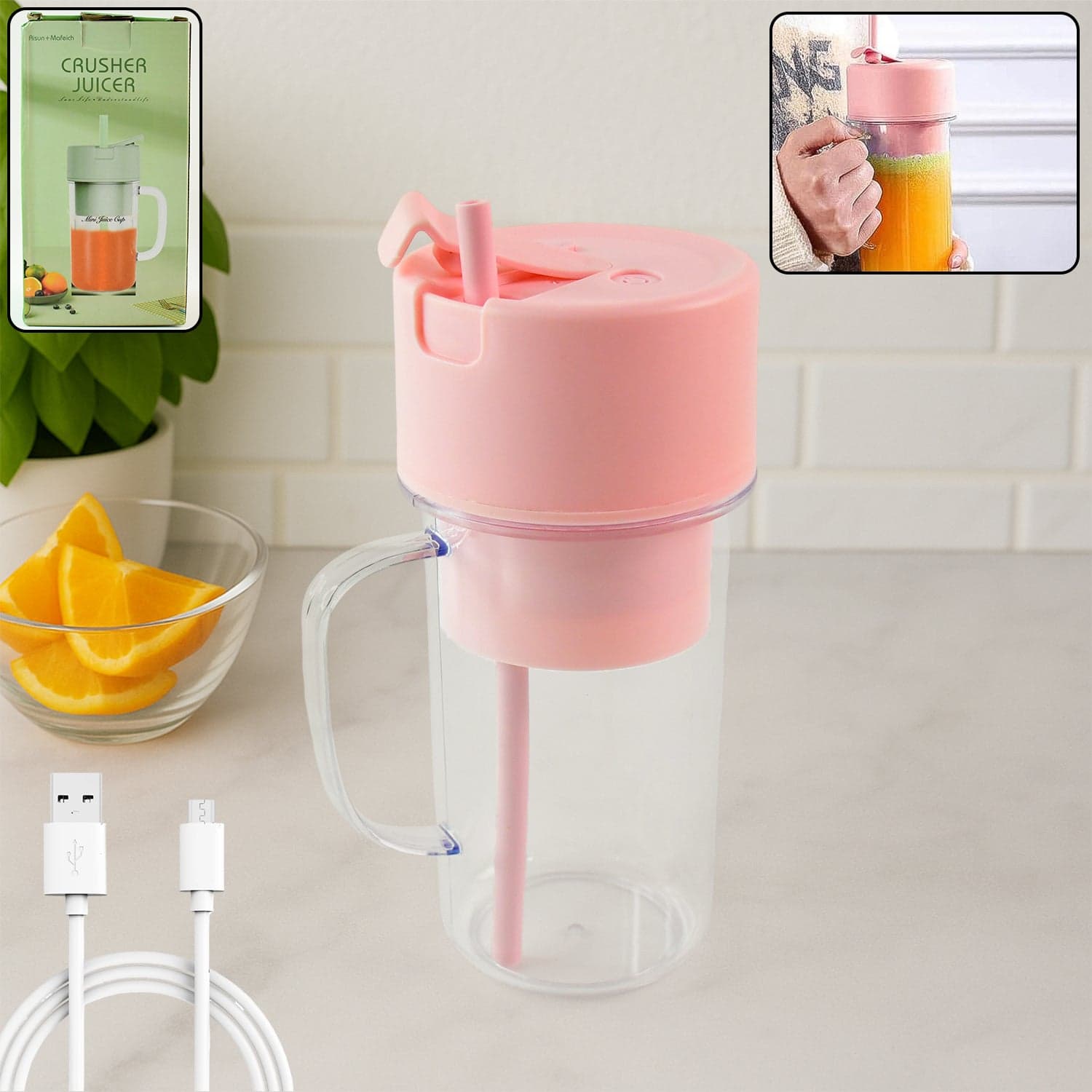 Portable Crusher Juicer With Handle & Straw, USB Rechargeable Multi Blades (420 ML) thumbnail 1