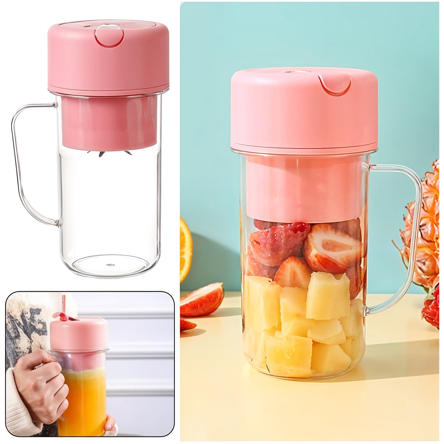 Portable Crusher Juicer With Handle & Straw, USB Rechargeable Multi Blades (420 ML) thumbnail 7