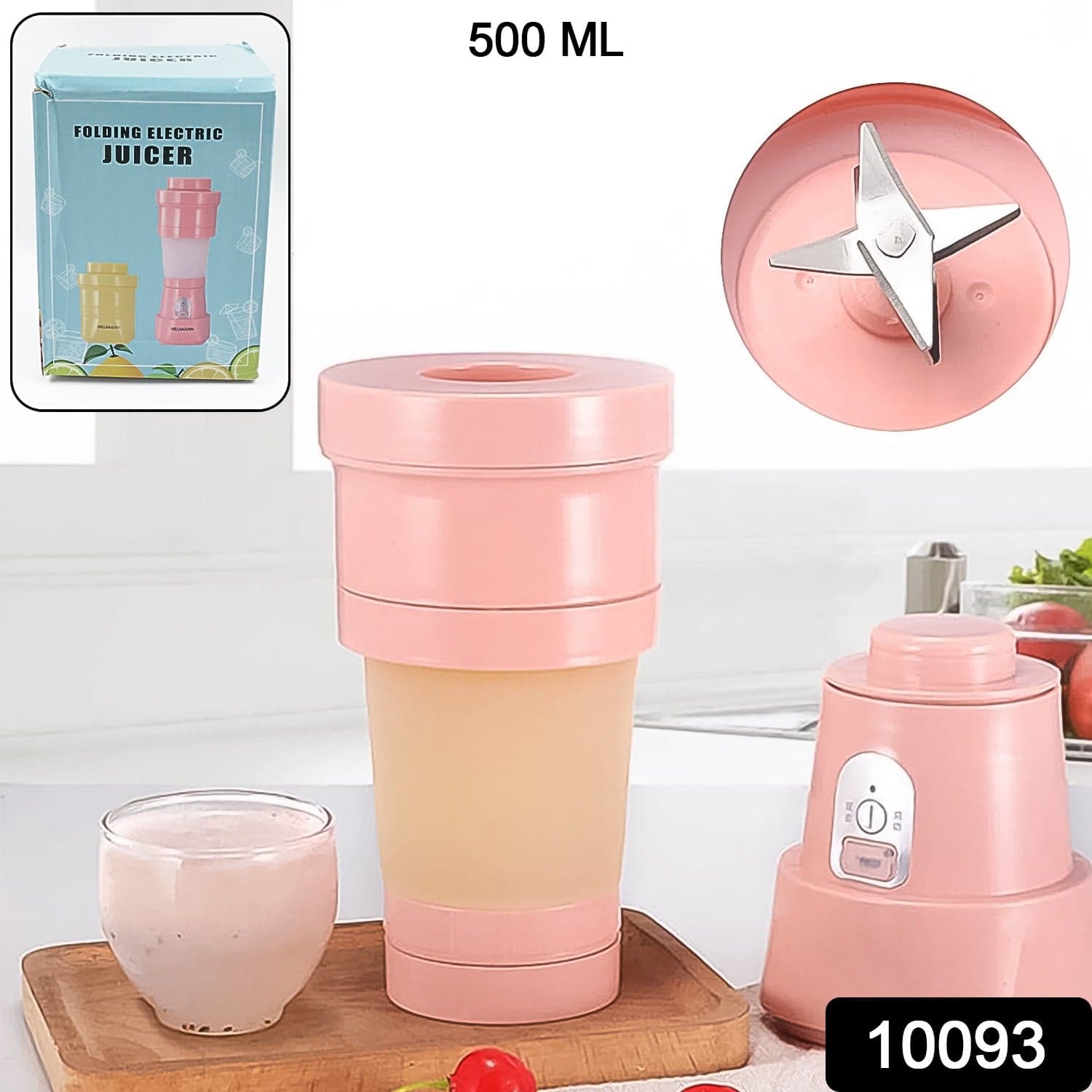 Foldable Electric Juicer, Portable Blender Stainless Steel 6 Blades (500 ML) thumbnail 2
