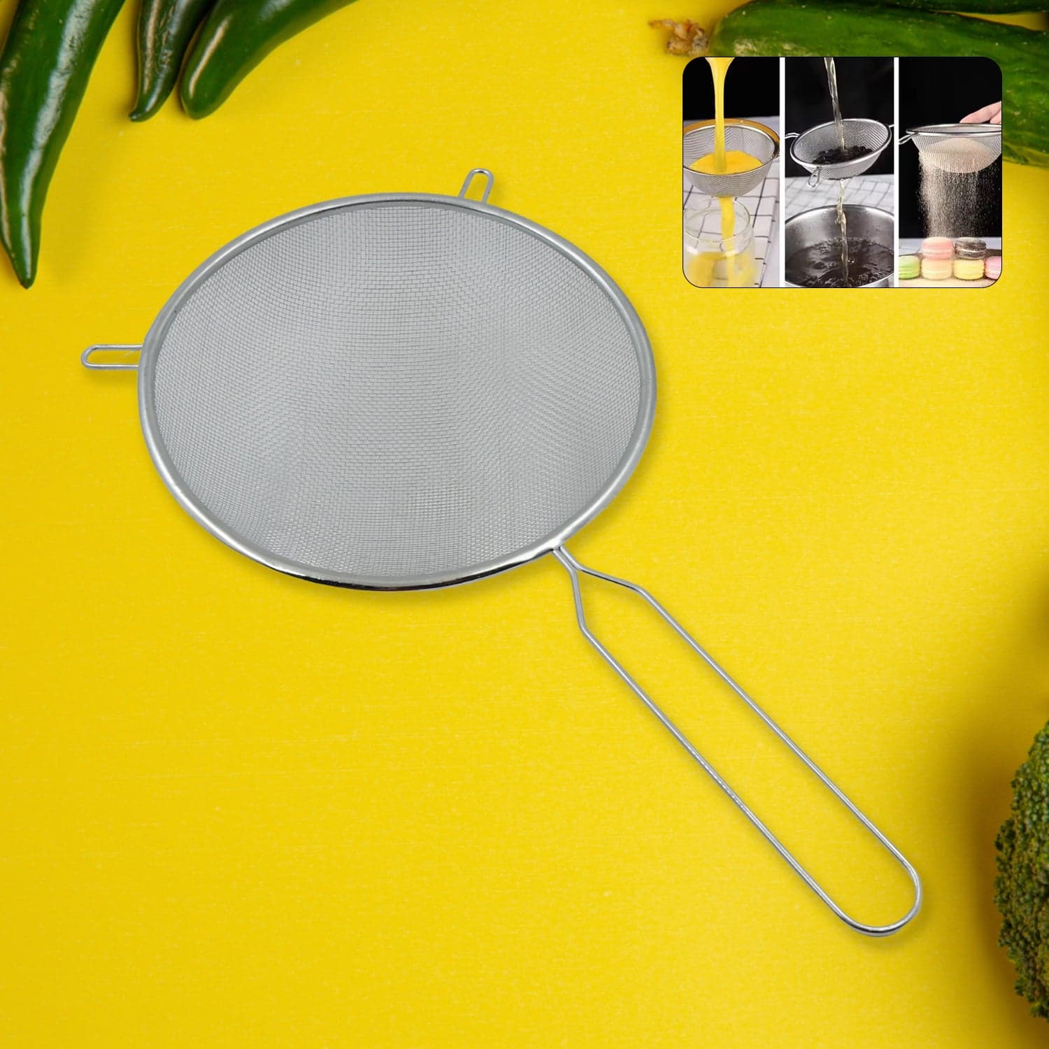 Big Mesh Strainer With Handle Stainless Steel Oil Straine, Mesh Sieve Strainer(1 Pc) thumbnail 1