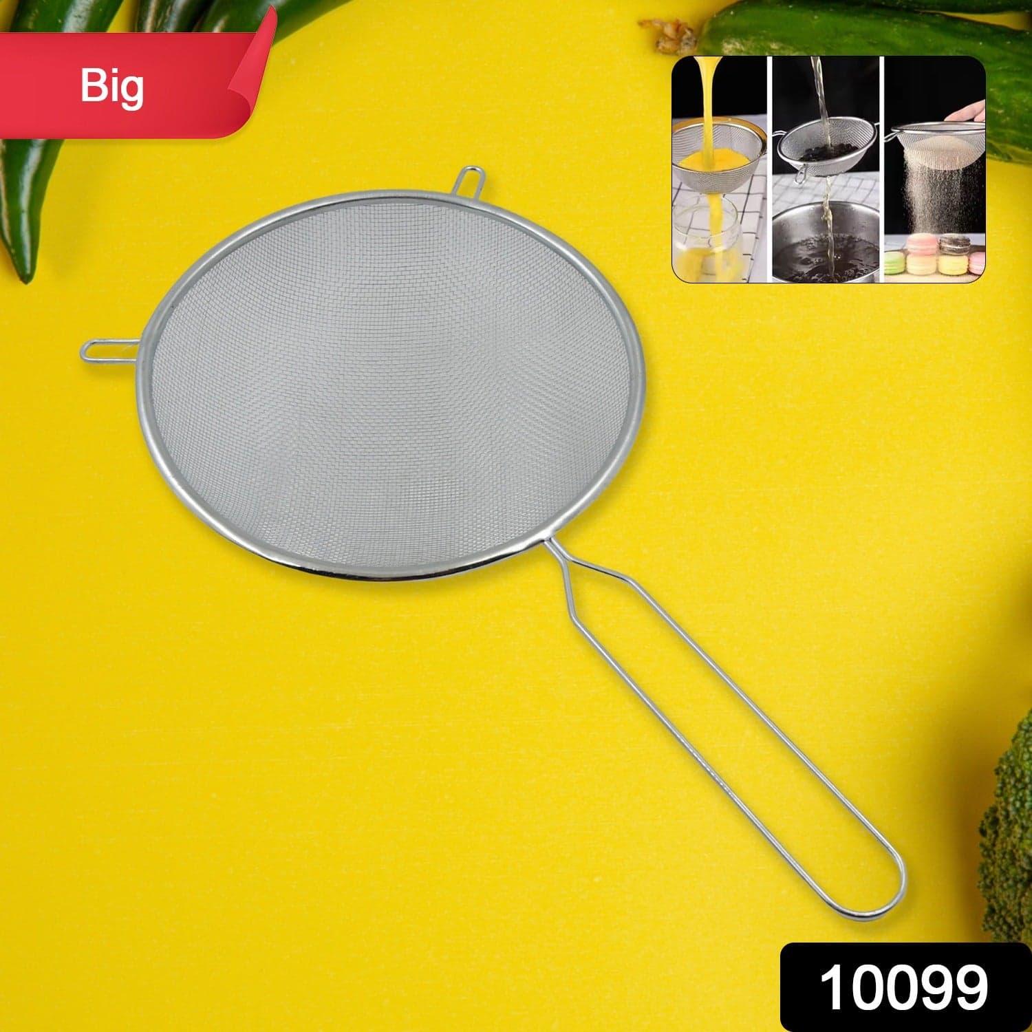 Big Mesh Strainer With Handle Stainless Steel Oil Straine, Mesh Sieve Strainer(1 Pc) thumbnail 2