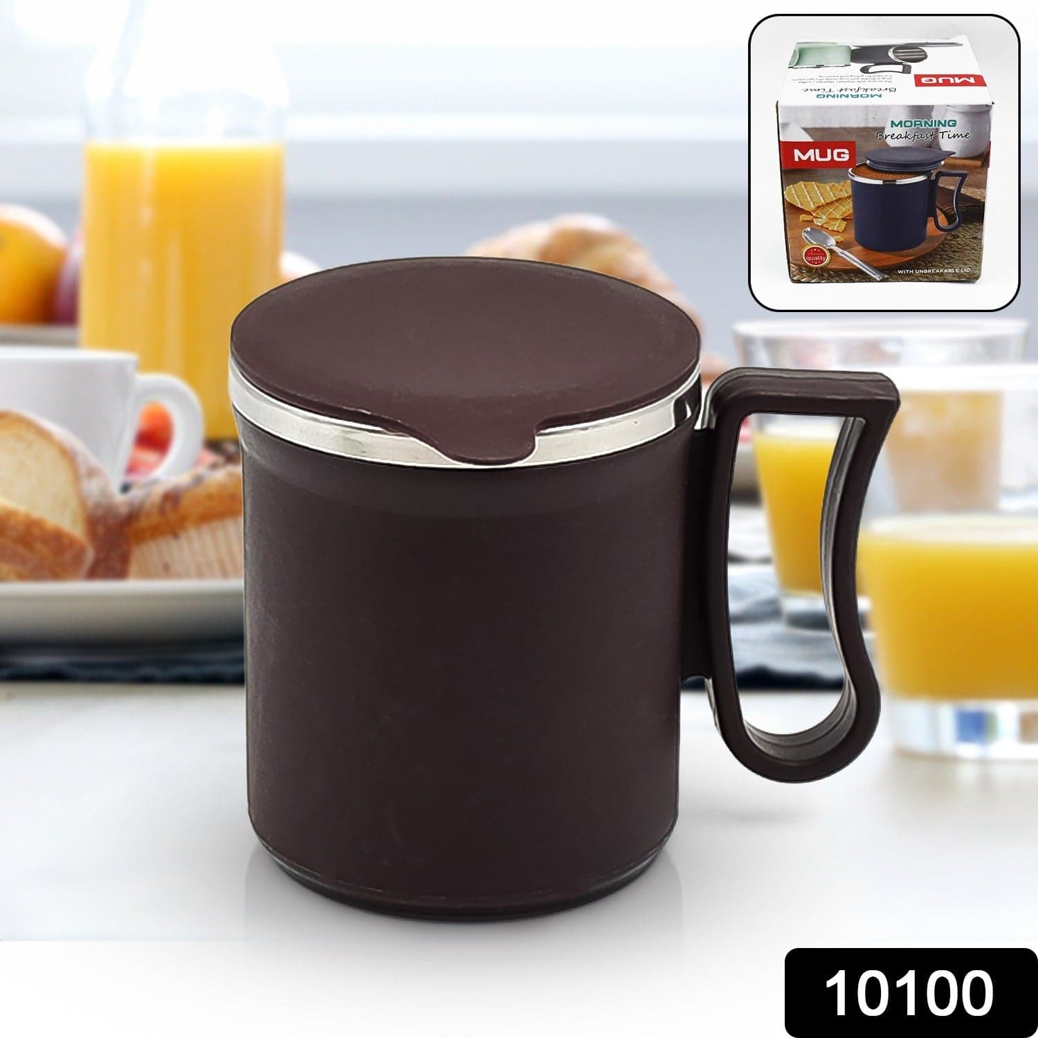 Coffee Mug With Lid And Handle-Plastic Covered Stainless Steel Mug (Random Color thumbnail 2