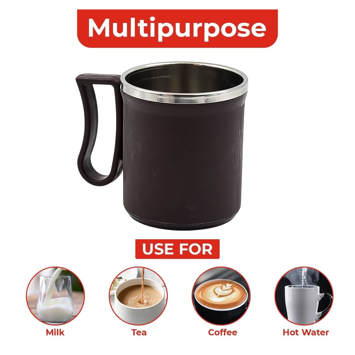 Coffee Mug With Lid And Handle-Plastic Covered Stainless Steel Mug (Random Color thumbnail 4