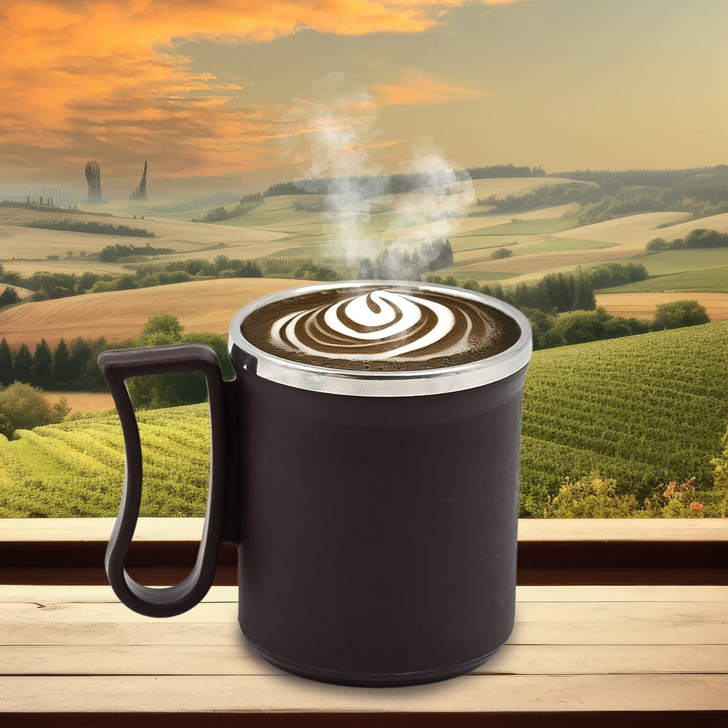 Coffee Mug With Lid And Handle-Plastic Covered Stainless Steel Mug (Random Color thumbnail 6