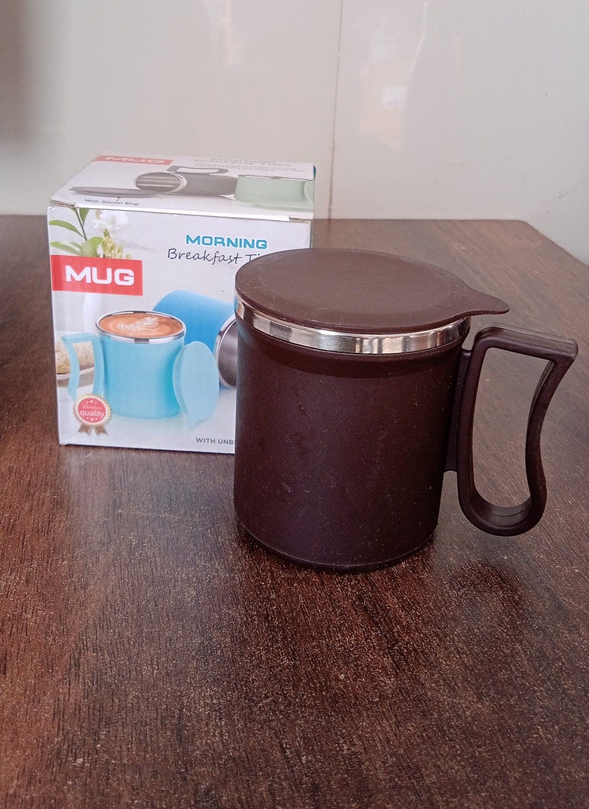 Coffee Mug With Lid And Handle-Plastic Covered Stainless Steel Mug (Random Color thumbnail 7