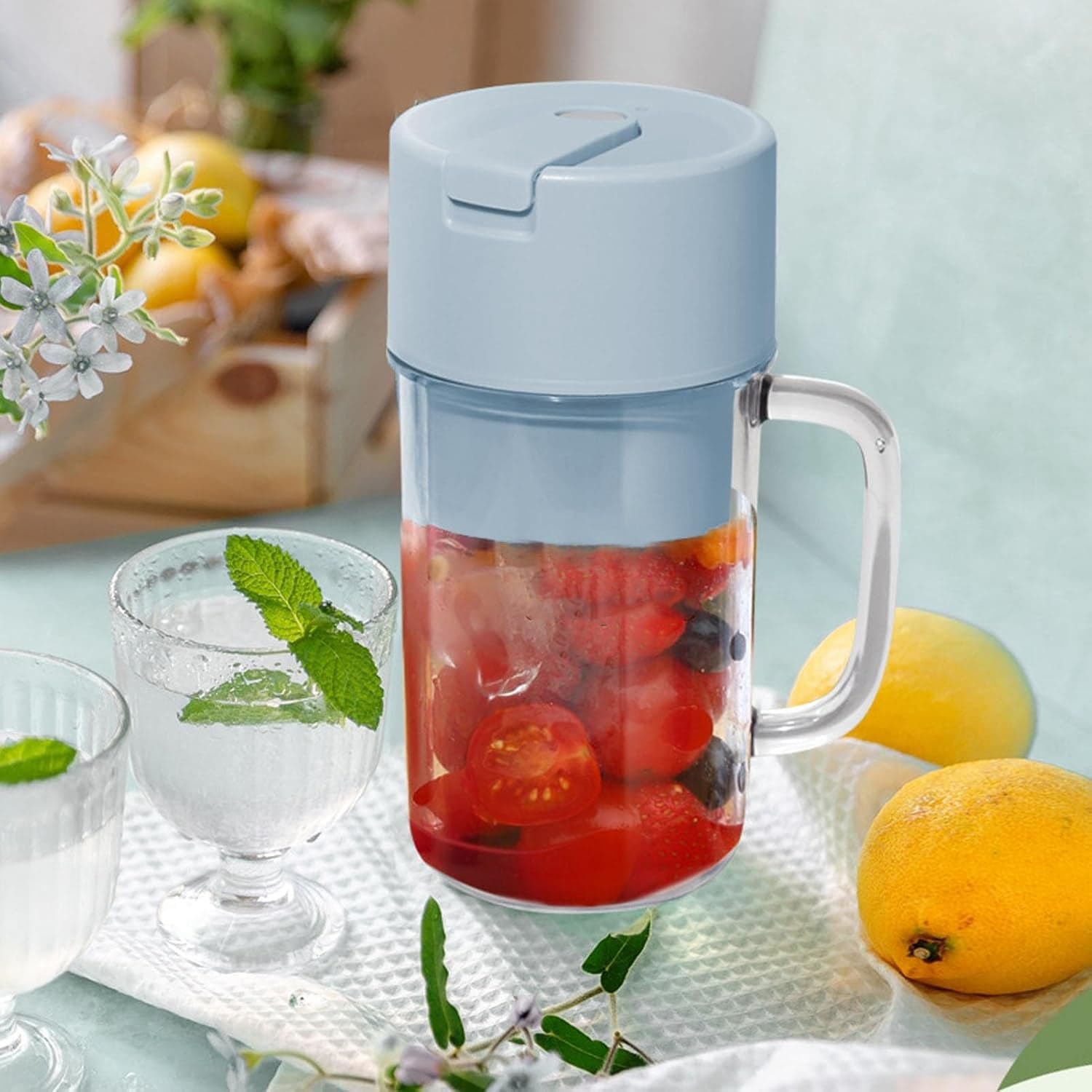 Portable Electric Juicer With Handle & Straw, Usb Rechargeable 6 Stainless Steel Blades (500 Ml) thumbnail 4