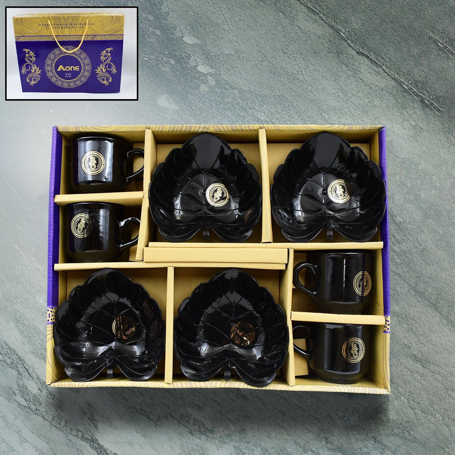 A One Ceramic Tea / cups / Mug Set With Leaf Shape Serving Bowl (8 Pcs set) thumbnail 1