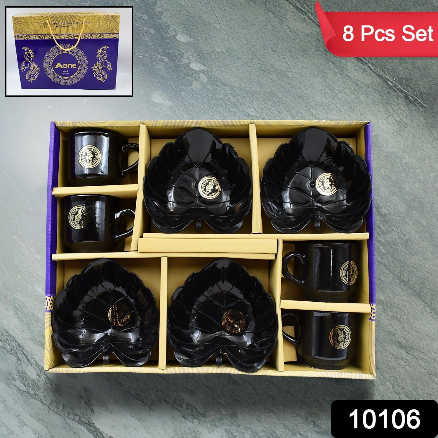 A One Ceramic Tea / cups / Mug Set With Leaf Shape Serving Bowl (8 Pcs set) thumbnail 2