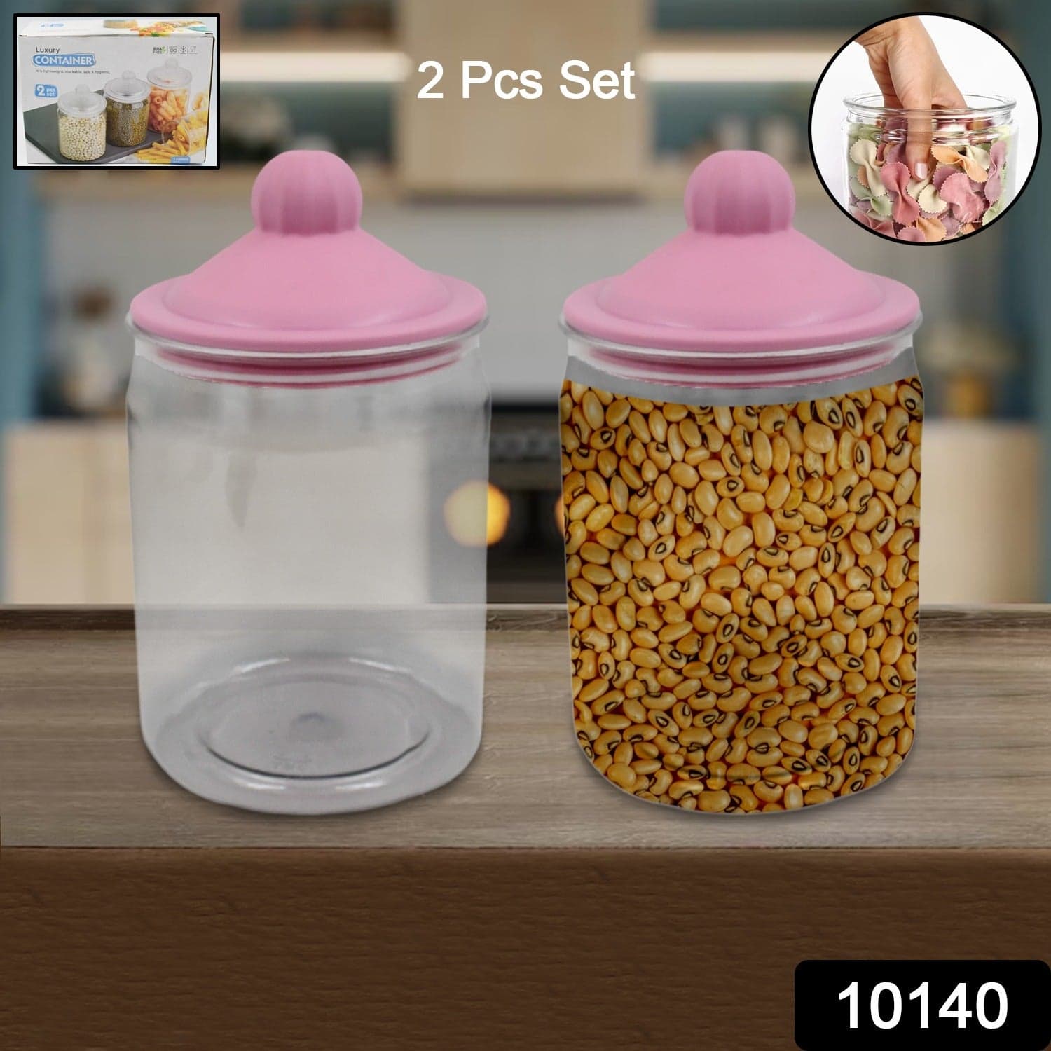 Transparent Kitchen Plastic Container/ Jar Set (2 Pcs Set / 1100 ML Approx) thumbnail 2