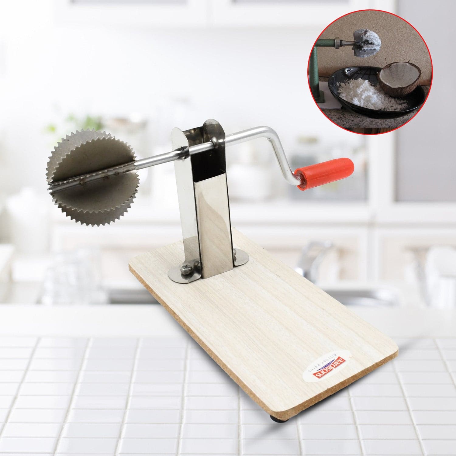 Stainless Steel Coconut Scraper with Wooden Base (1 Pc) thumbnail 1