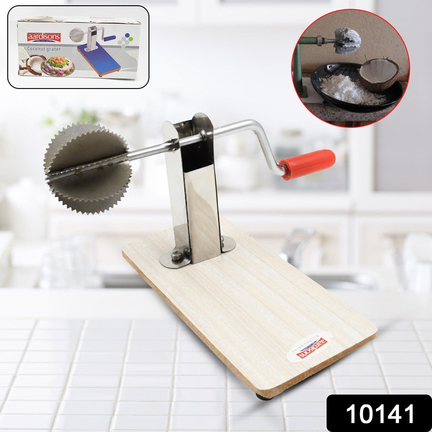 Stainless Steel Coconut Scraper with Wooden Base (1 Pc) thumbnail 2
