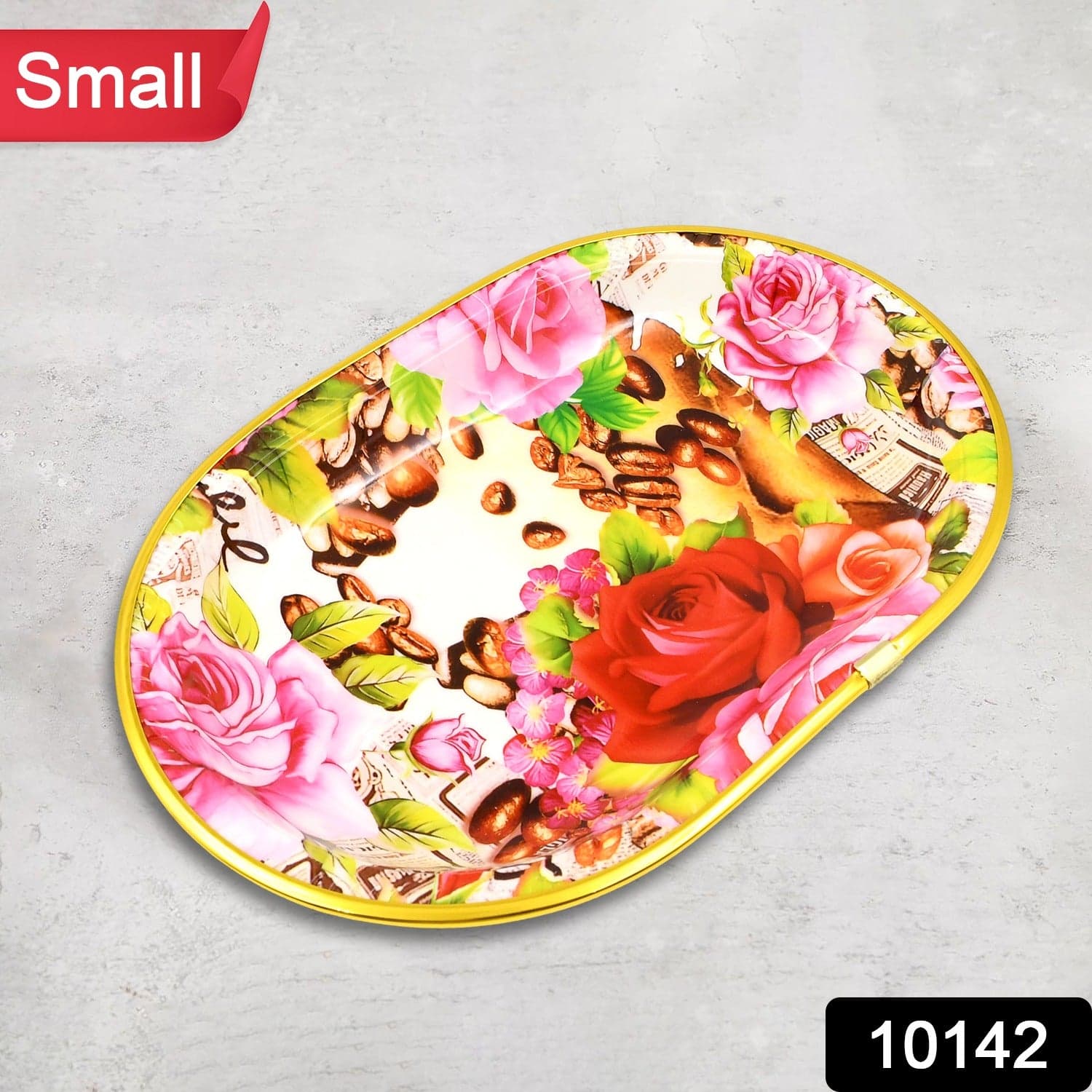 Small Plastic Flower Printed Design Serving Tray (1 Pc / 27 x 18 CM / Mix Color) thumbnail 2