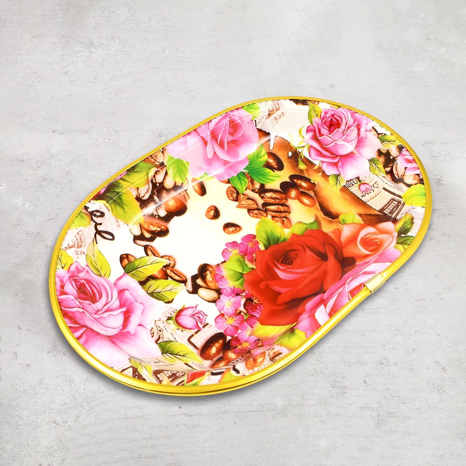 Small Plastic Flower Printed Design Serving Tray (1 Pc / 27 x 18 CM / Mix Color) thumbnail 3