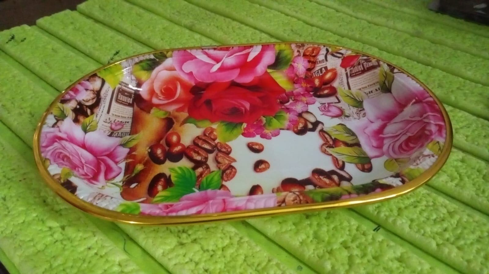 Small Plastic Flower Printed Design Serving Tray (1 Pc / 27 x 18 CM / Mix Color) thumbnail 8