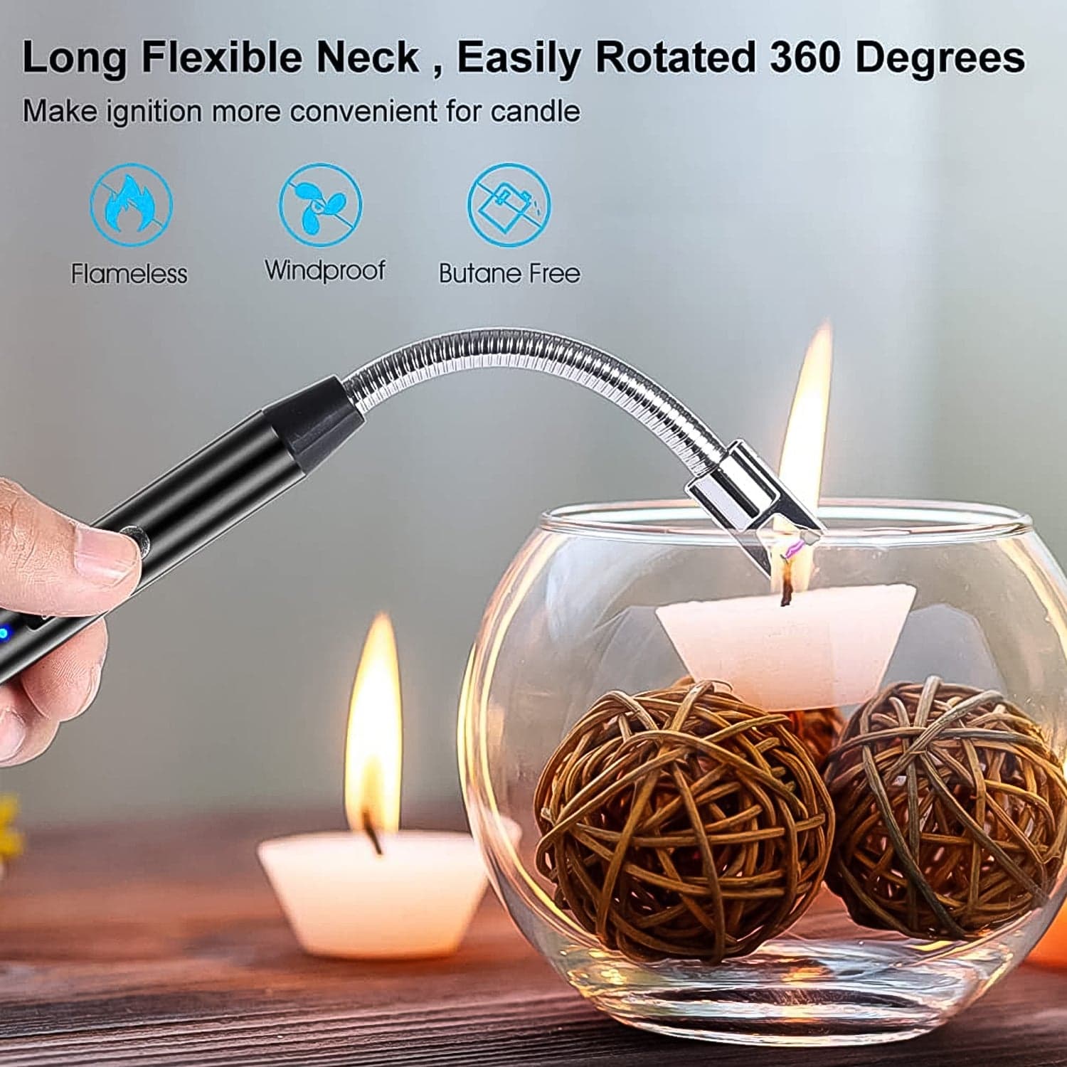Long Flexible USB Rechargeable Electric Arc Lighter of Windproof, Flameless Plasma thumbnail 6