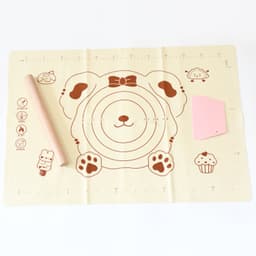 3 In1 Silicone Baking Mat With Wooden Belan & Cake Scraper (3 Pcs Set / 65—45 CM)