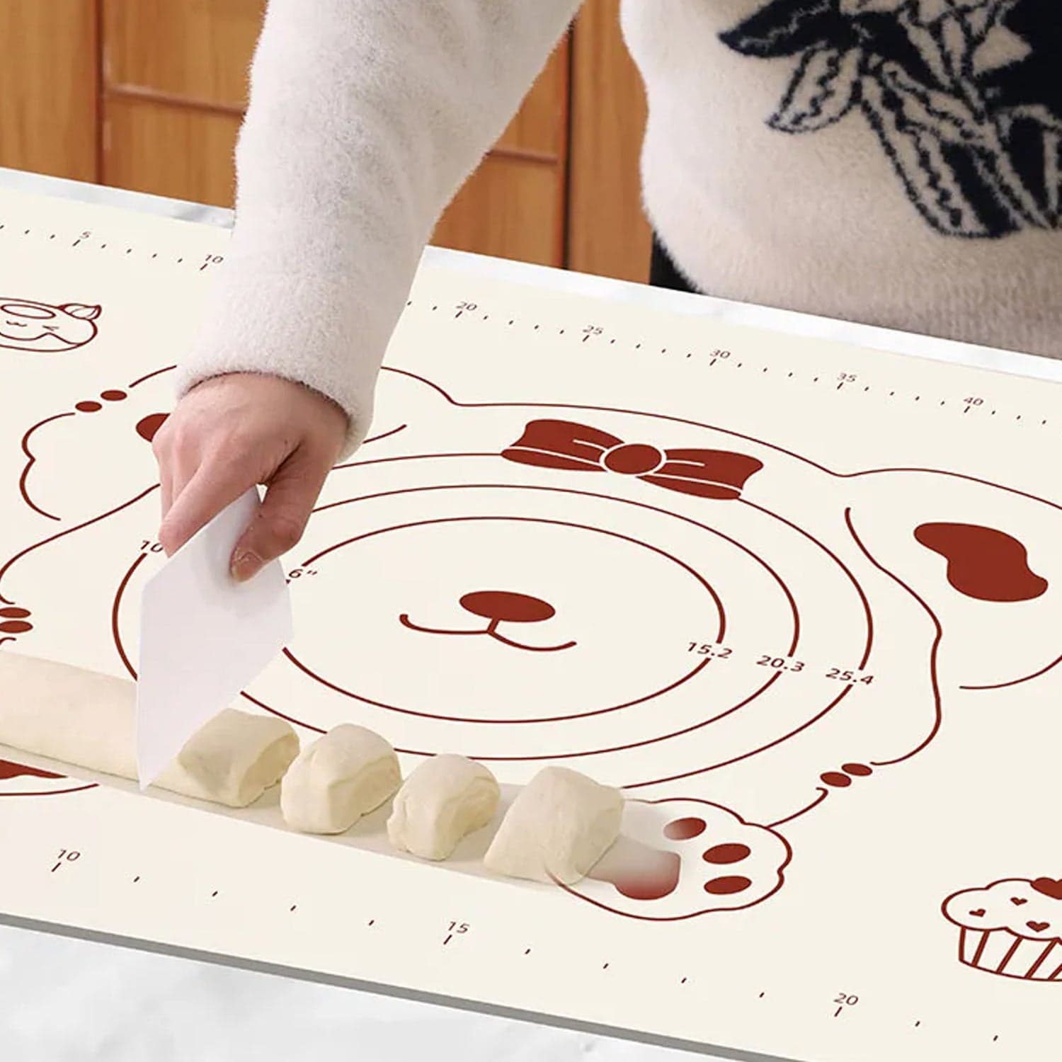 3 In1 Silicone Baking Mat With Wooden Belan & Cake Scraper (3 Pcs Set / 65—45 CM) thumbnail 7