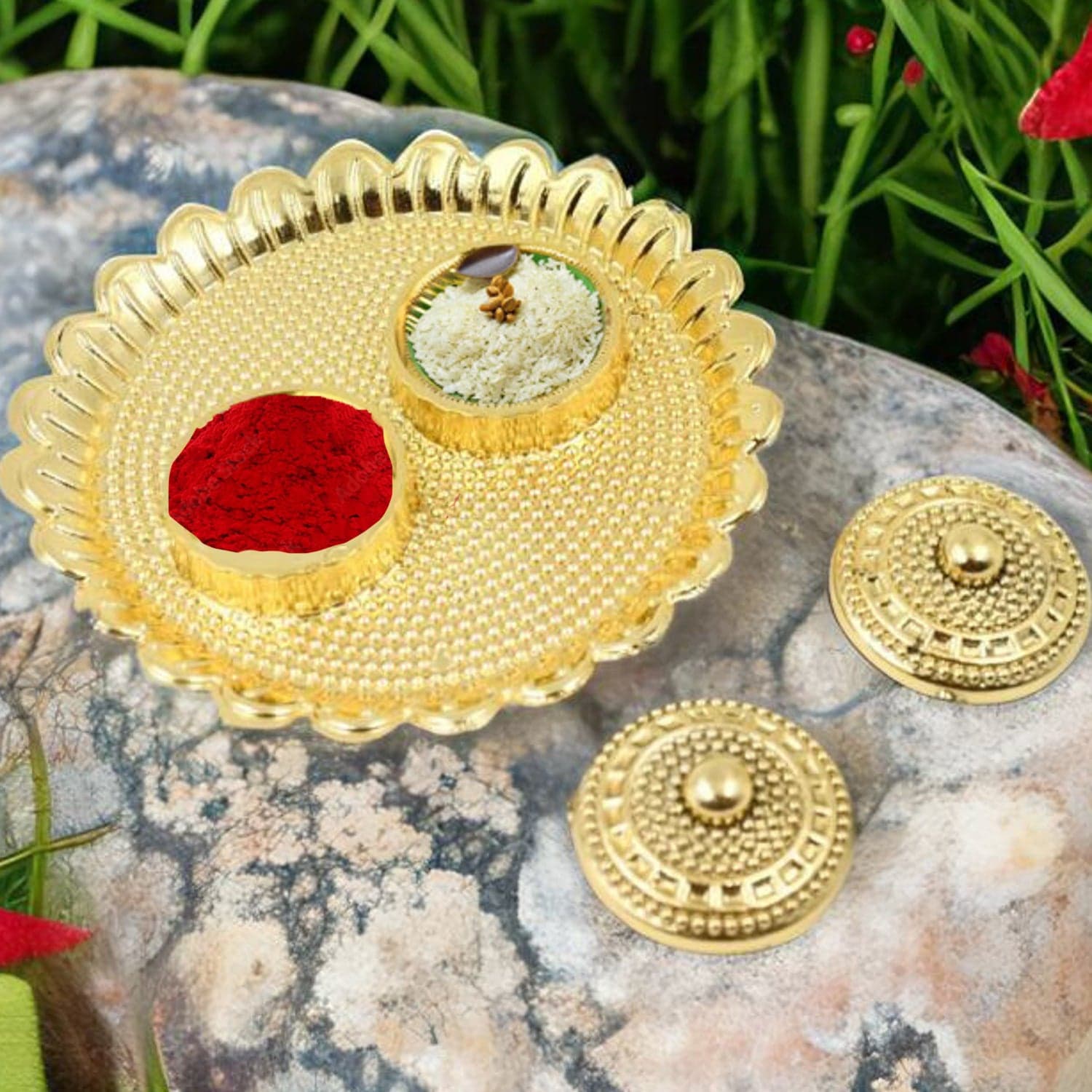Round Shape Special Puja Thali, Kumkum Thali Holder (1 Pc / Big) thumbnail 3