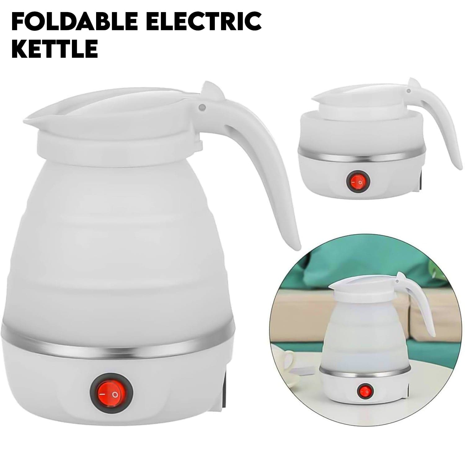 Travel Folding Electric Kettle 600W - (304 Stainless Steel & Silicone) thumbnail 1