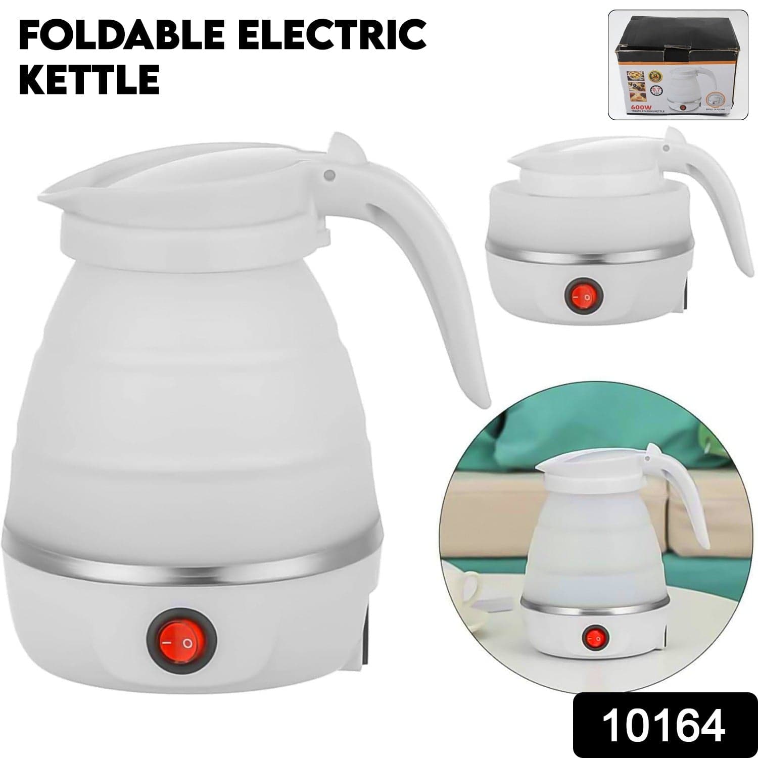 Travel Folding Electric Kettle 600W - (304 Stainless Steel & Silicone) thumbnail 2