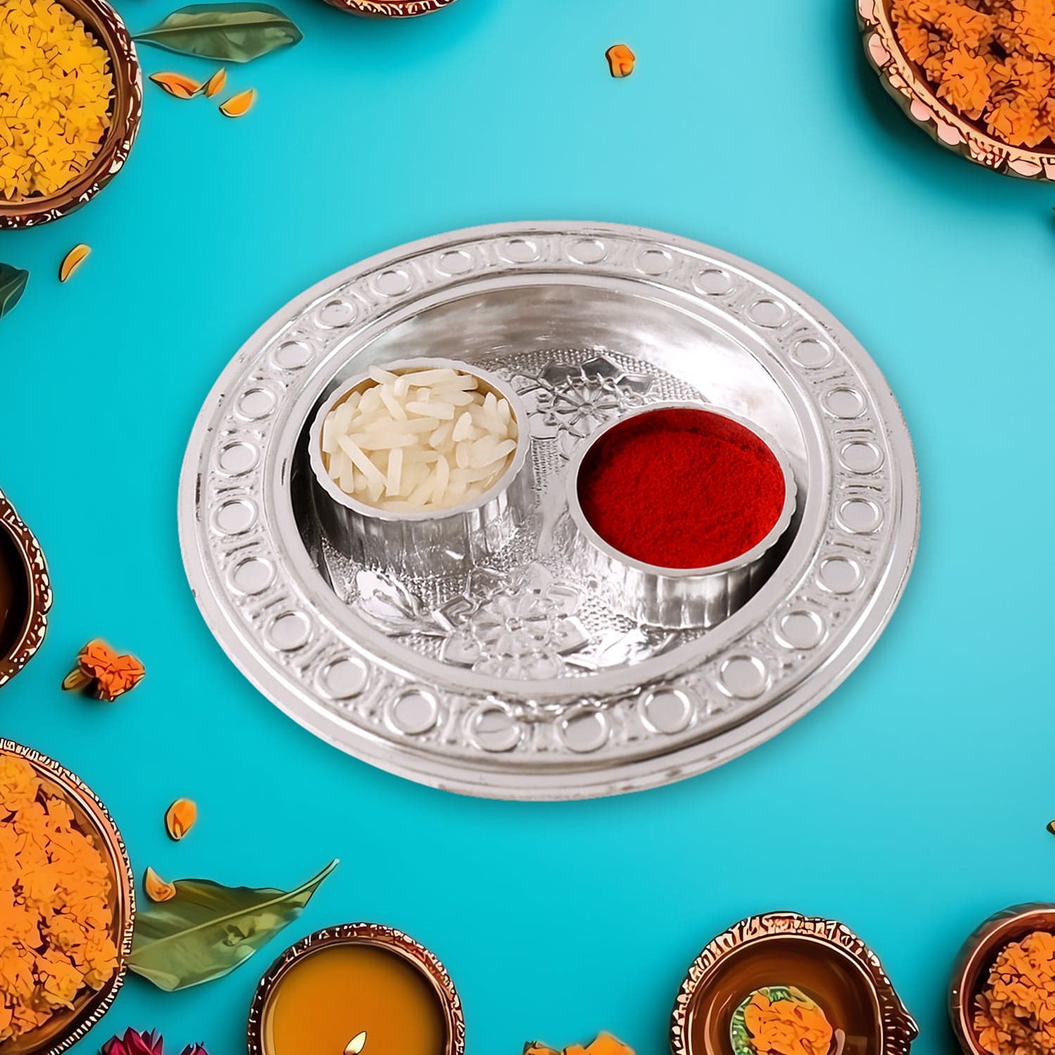 Round Shape Special Puja Thali, Kumkum Thali Holder (1 Pc / Small) thumbnail 3