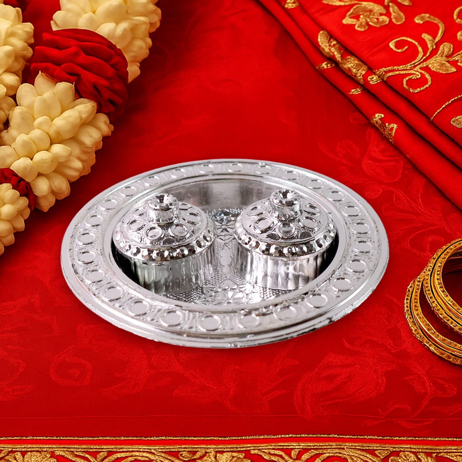 Round Shape Special Puja Thali, Kumkum Thali Holder (1 Pc / Small) thumbnail 6