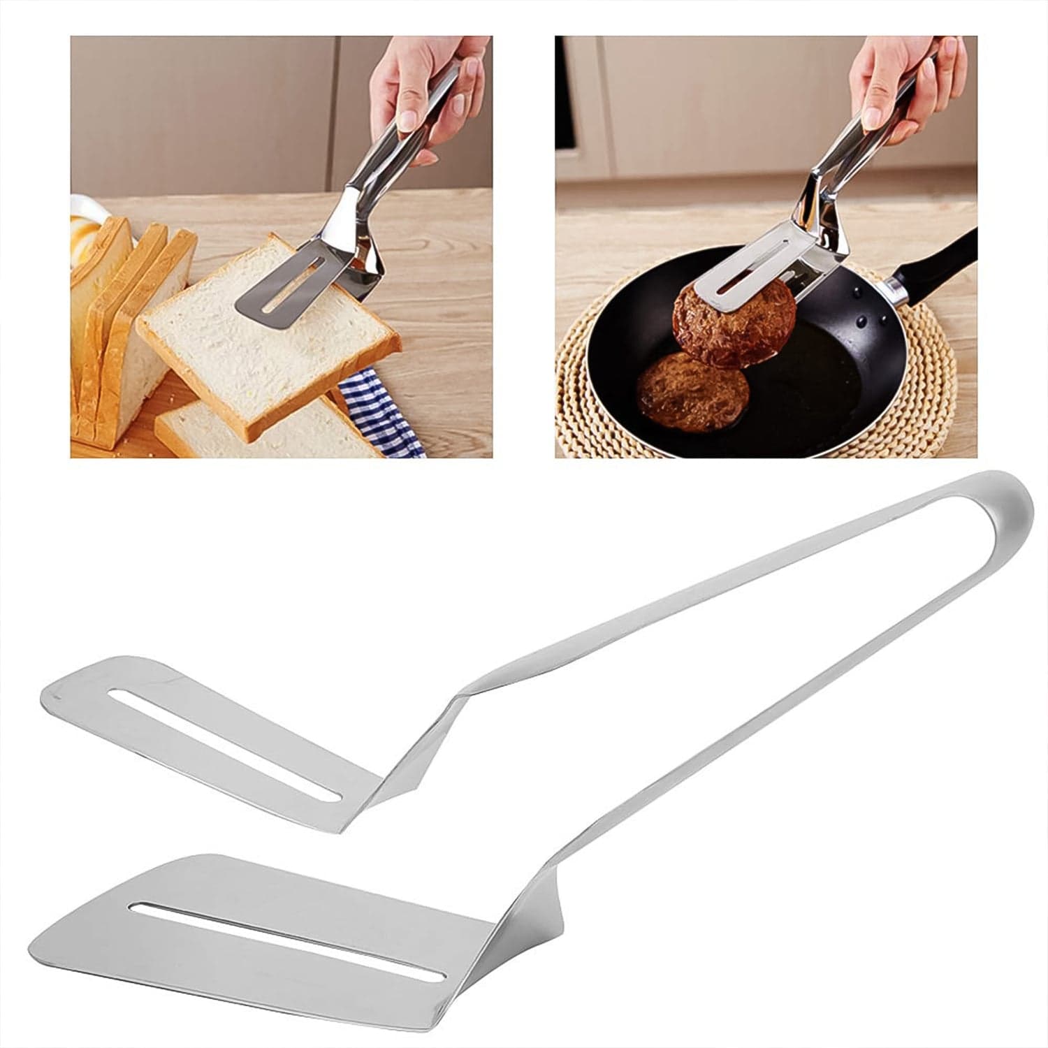 Stainless Steel Cooking Tong - Multifunctional Slotted Fish Double-Sided Spatula (1 Pc / 23 Cm) thumbnail 3