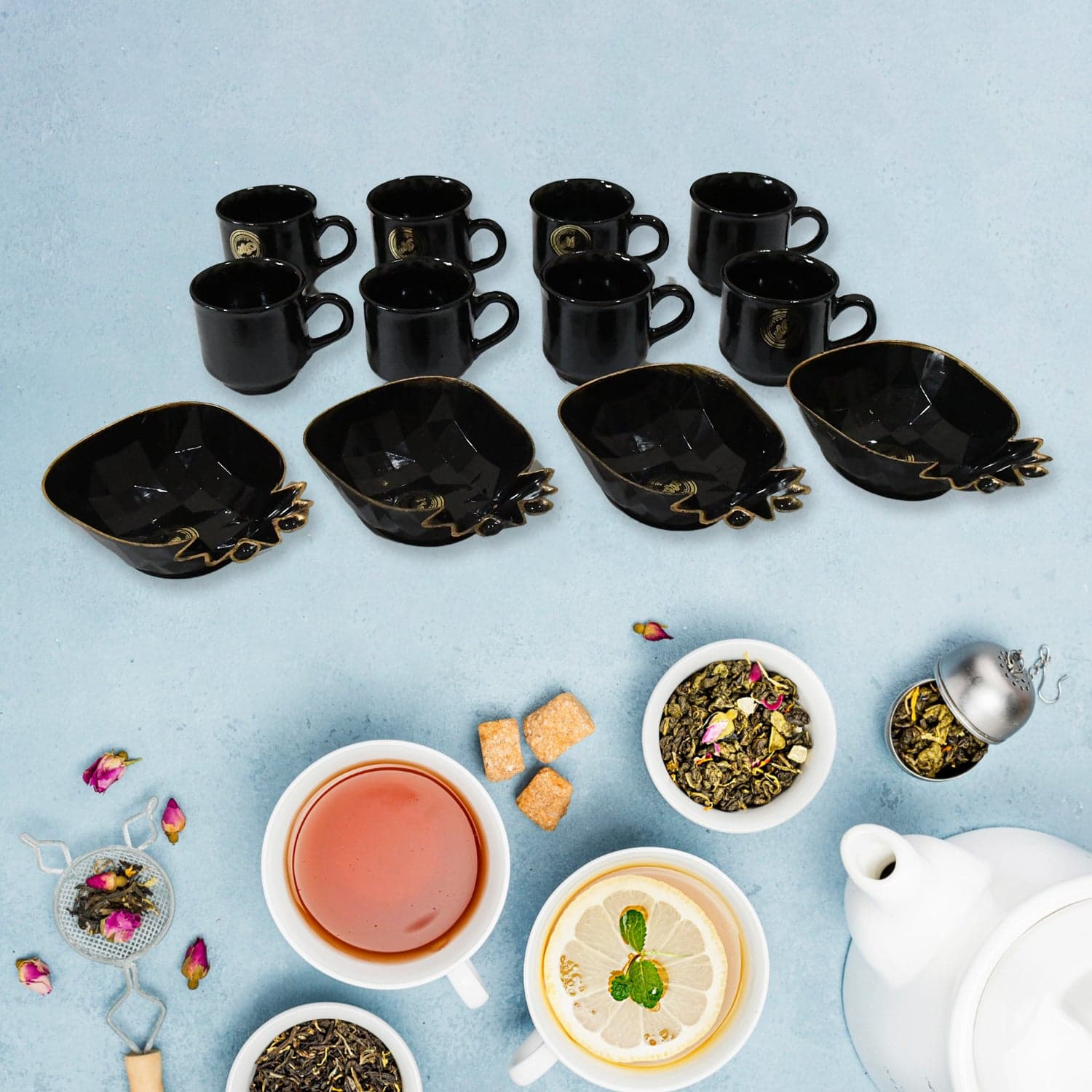 Pine Junction Ceramic Tea / cups / Mug Set With Pineapple Shape Serving Bowl (12 Pcs set) thumbnail 6
