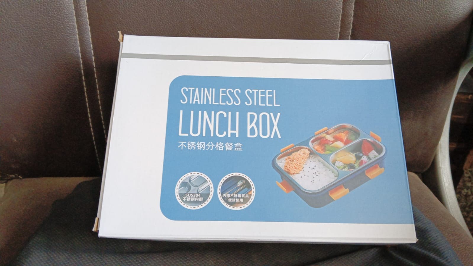 3 Compartment Transparent Stainless Steel Lunch Box with a Spoon and a Pair of Chopsticks (1 Set) thumbnail 7