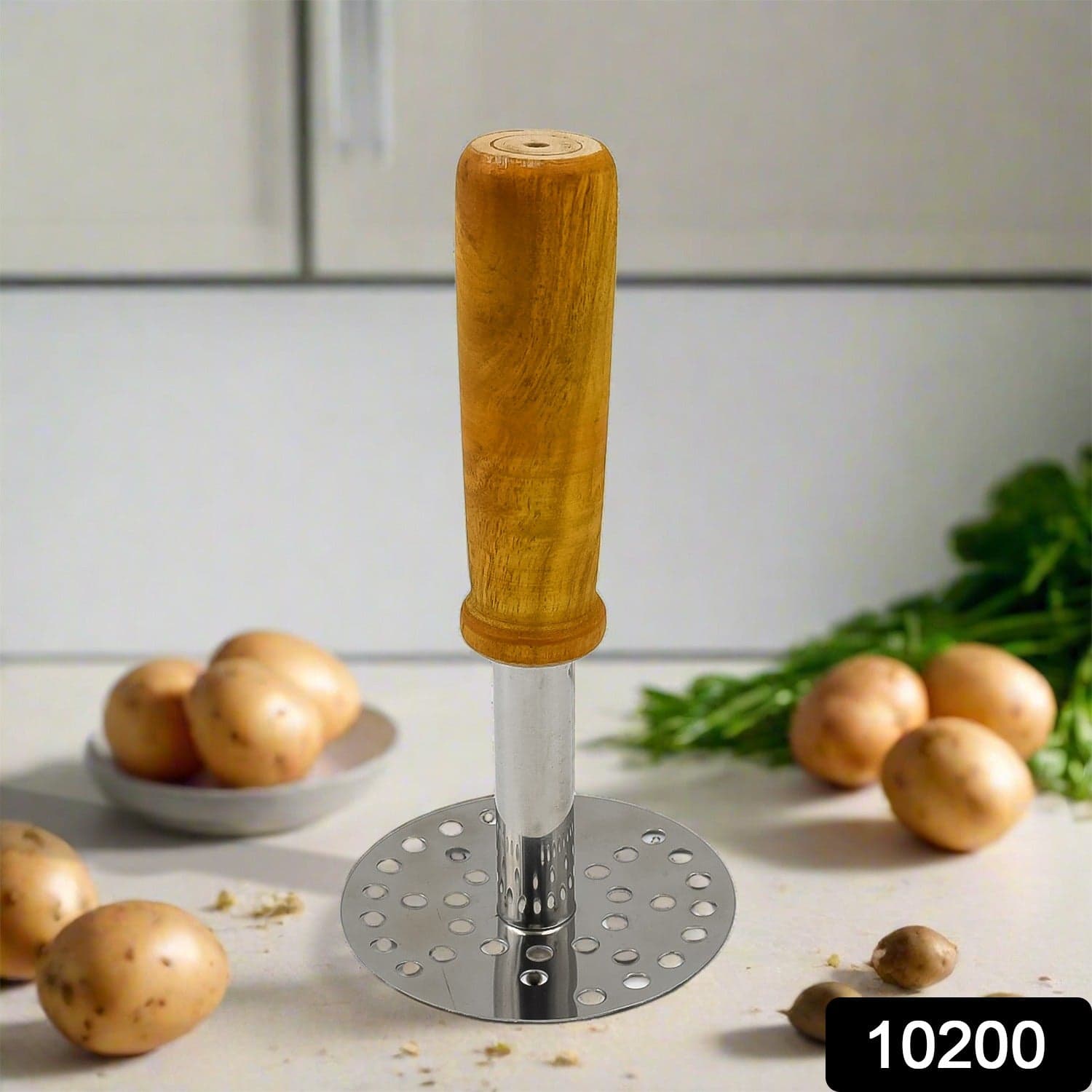 High Grade Stainless Steel Potato Masher Paubhaji / Pav Bhaji Masher with Wooden handle (1 Pc) thumbnail 2