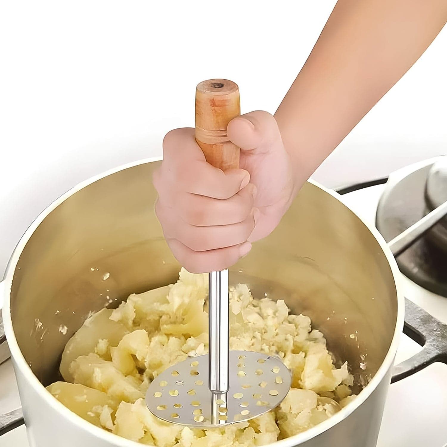 High Grade Stainless Steel Potato Masher Paubhaji / Pav Bhaji Masher with Wooden handle (1 Pc) thumbnail 4