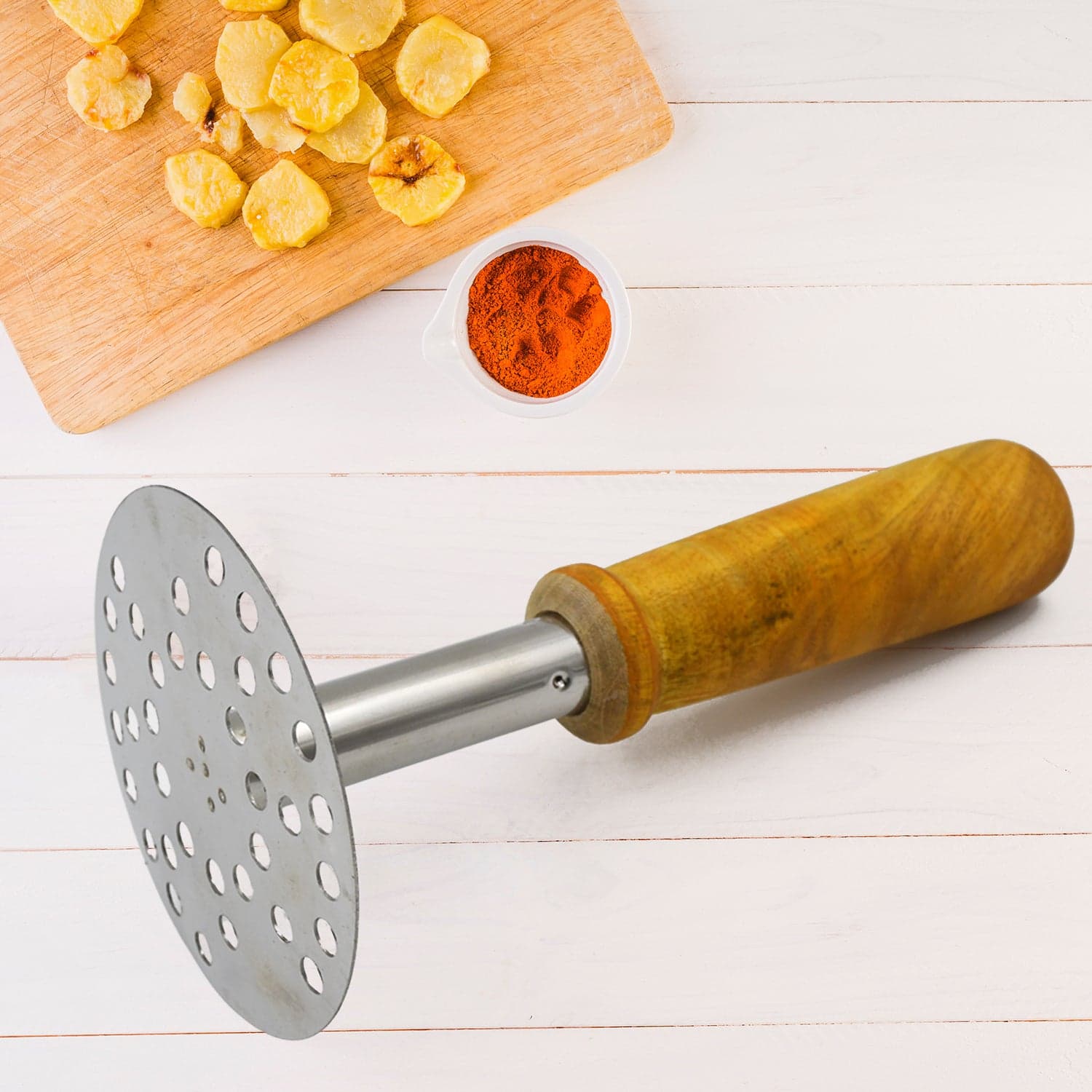 High Grade Stainless Steel Potato Masher Paubhaji / Pav Bhaji Masher with Wooden handle (1 Pc) thumbnail 6