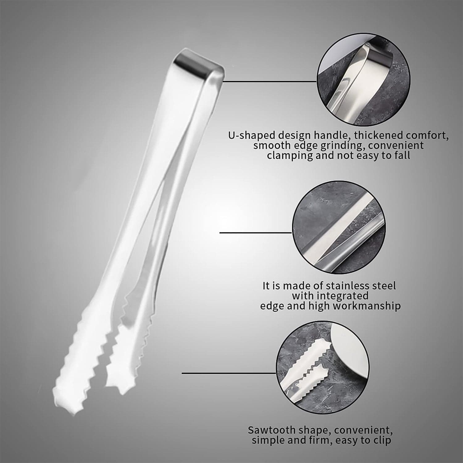 Stainless Steel Tong for Lifting Ice Cubes, Sugar Cubes | Serving Tongs (13 Cm / 1 Pc) thumbnail 3